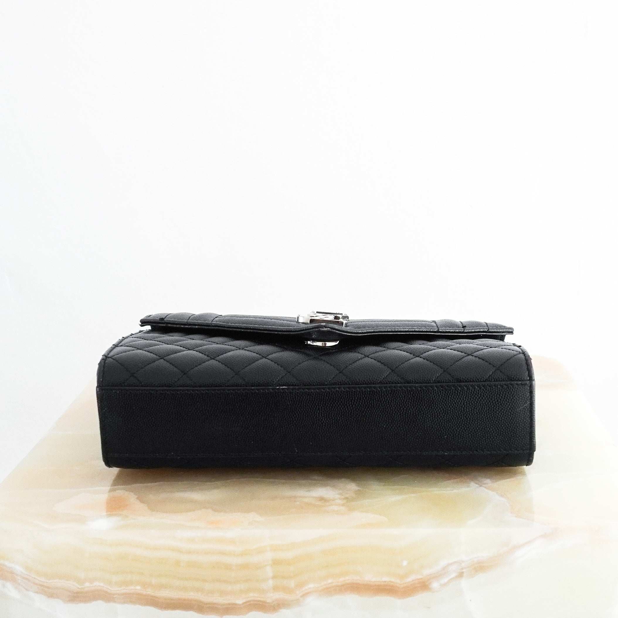 Saint-Laurent-Black-Medium-Envelope-Matelasse-Shoulder-Bag-bottom-picture-Chelsea-London