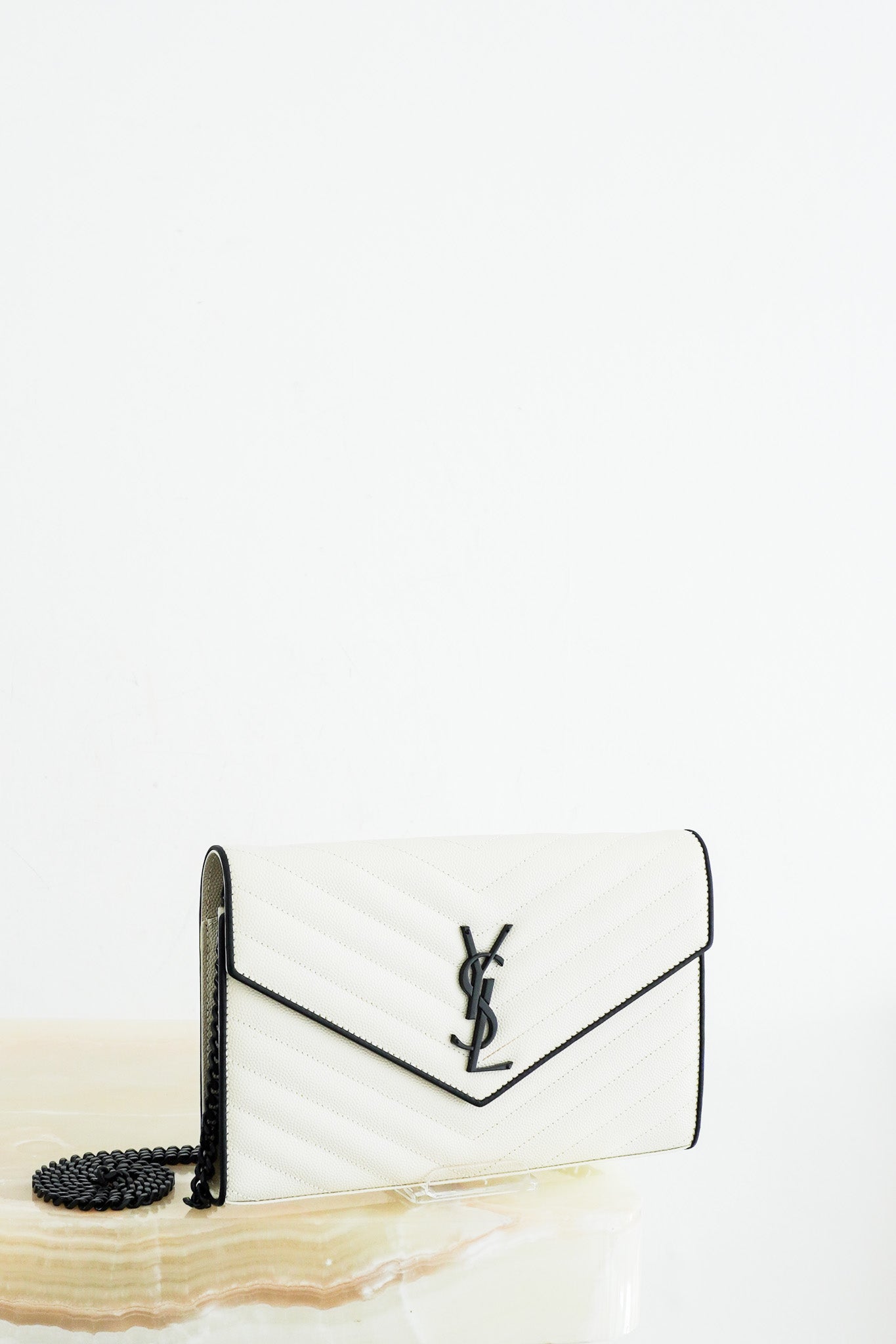 Saint Laurent Cassandra Wallet on a Chain Bag in White RRP £1200 | Authentic Preloved - Reloved Again