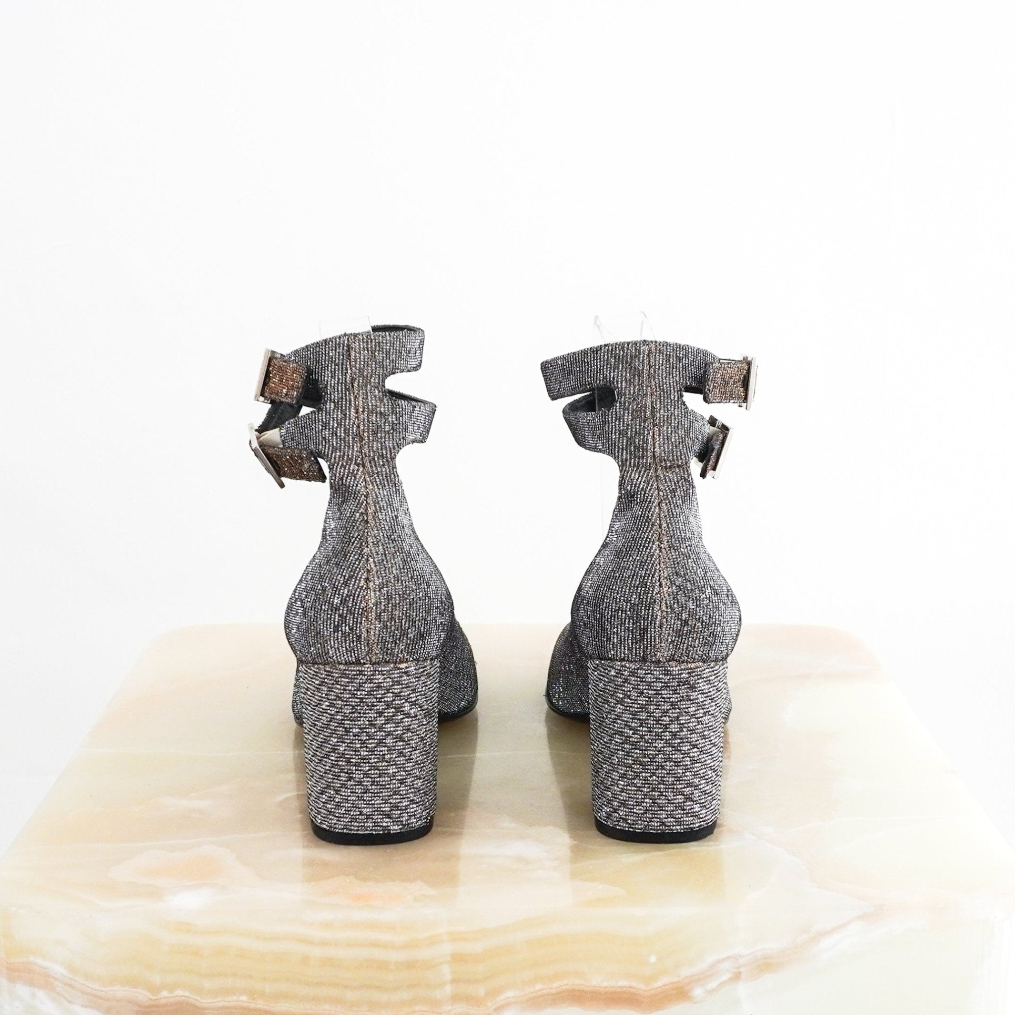 Saint Laurent Silver & Gold Babies Glitter Heels RRP £899 | Authentic Preloved - Reloved Again