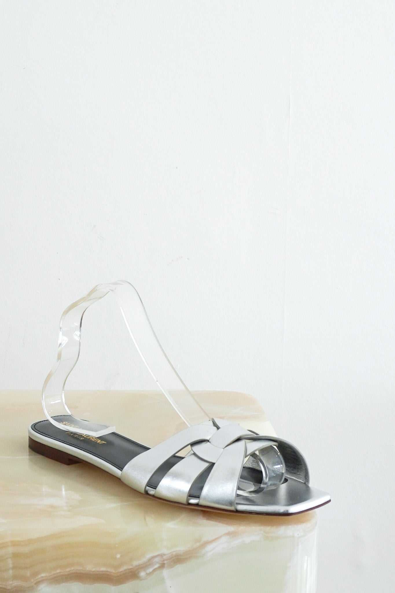 Saint Laurent Tribute Flats in Silver RRP £630 | Authentic Preloved - Reloved Again