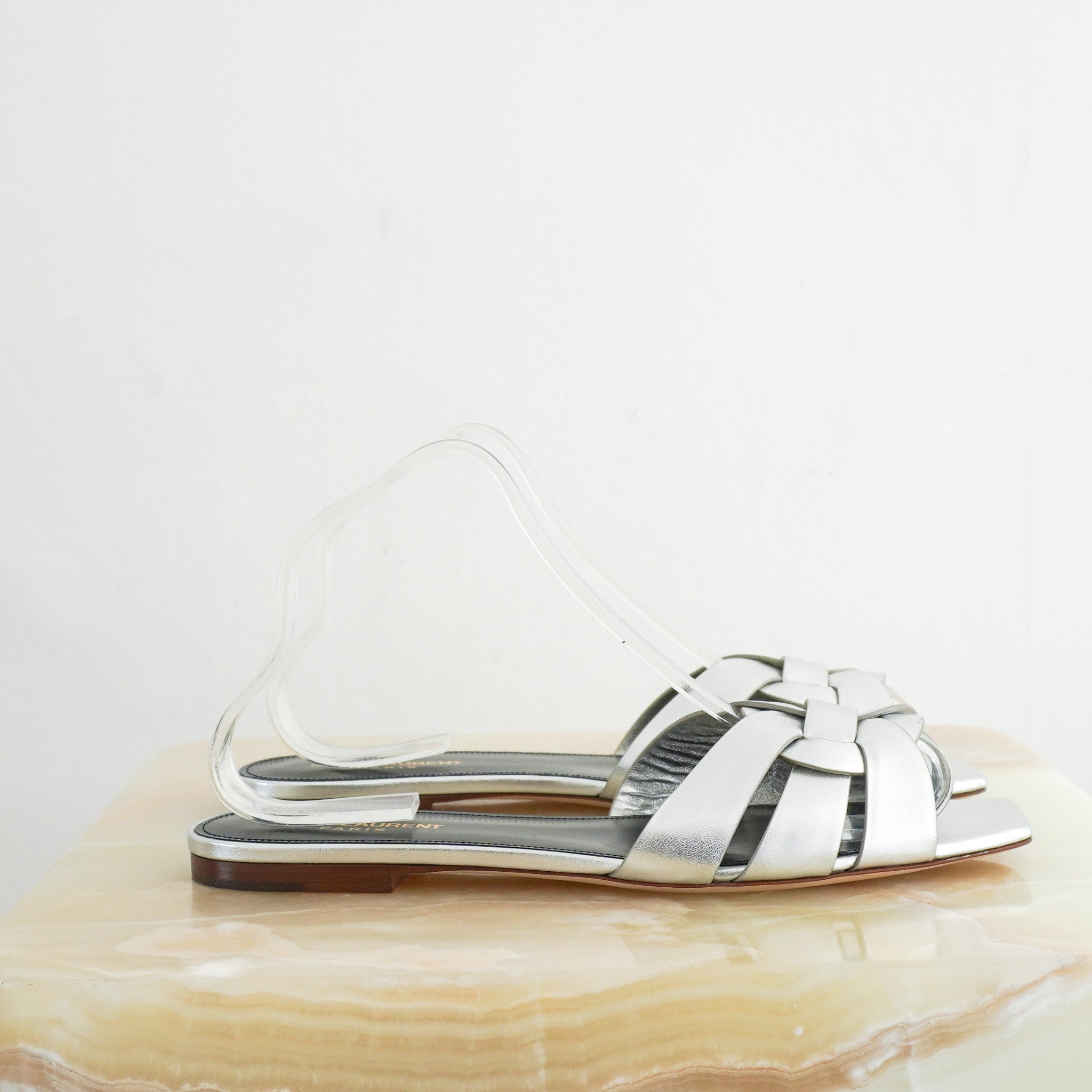 Saint Laurent Tribute Flats in Silver RRP £630 | Authentic Preloved - Reloved Again