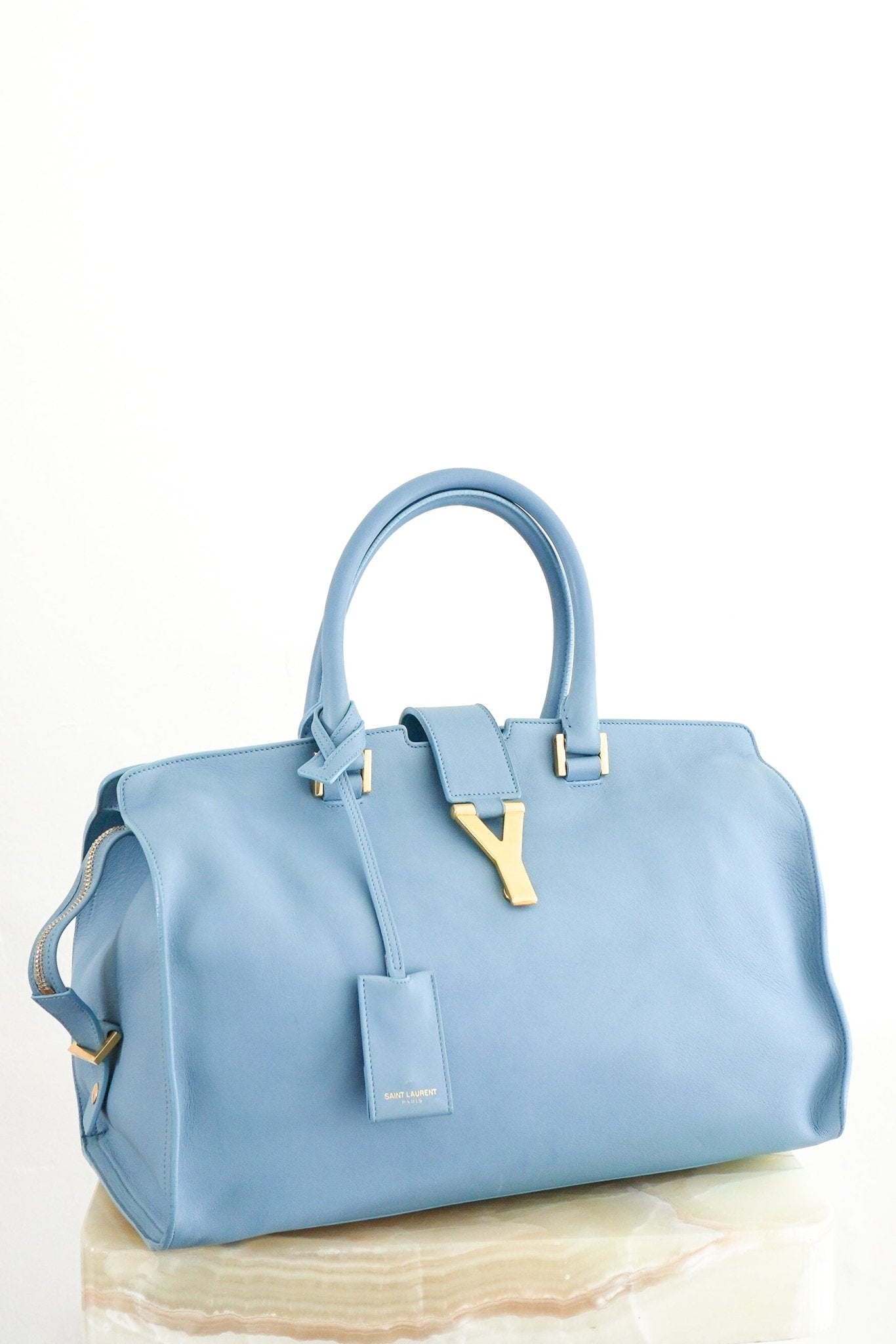 Saint-Laurent-Y-Ligne-Cabas-Bag-in-Light-Blue-front-picture-Chelsea-London