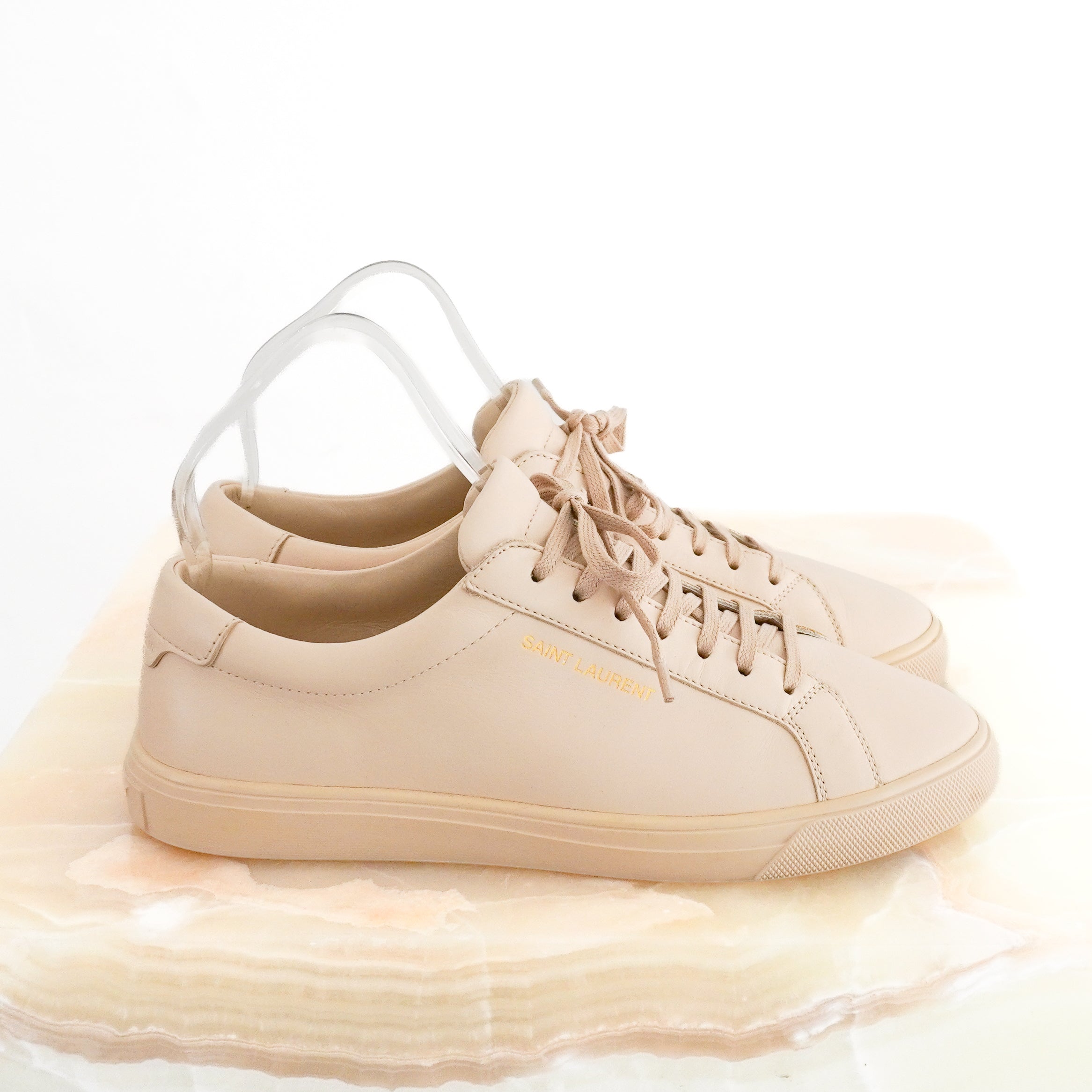 Saint Laurent Andy Sneakers in Beige Leather side photo chelsea london