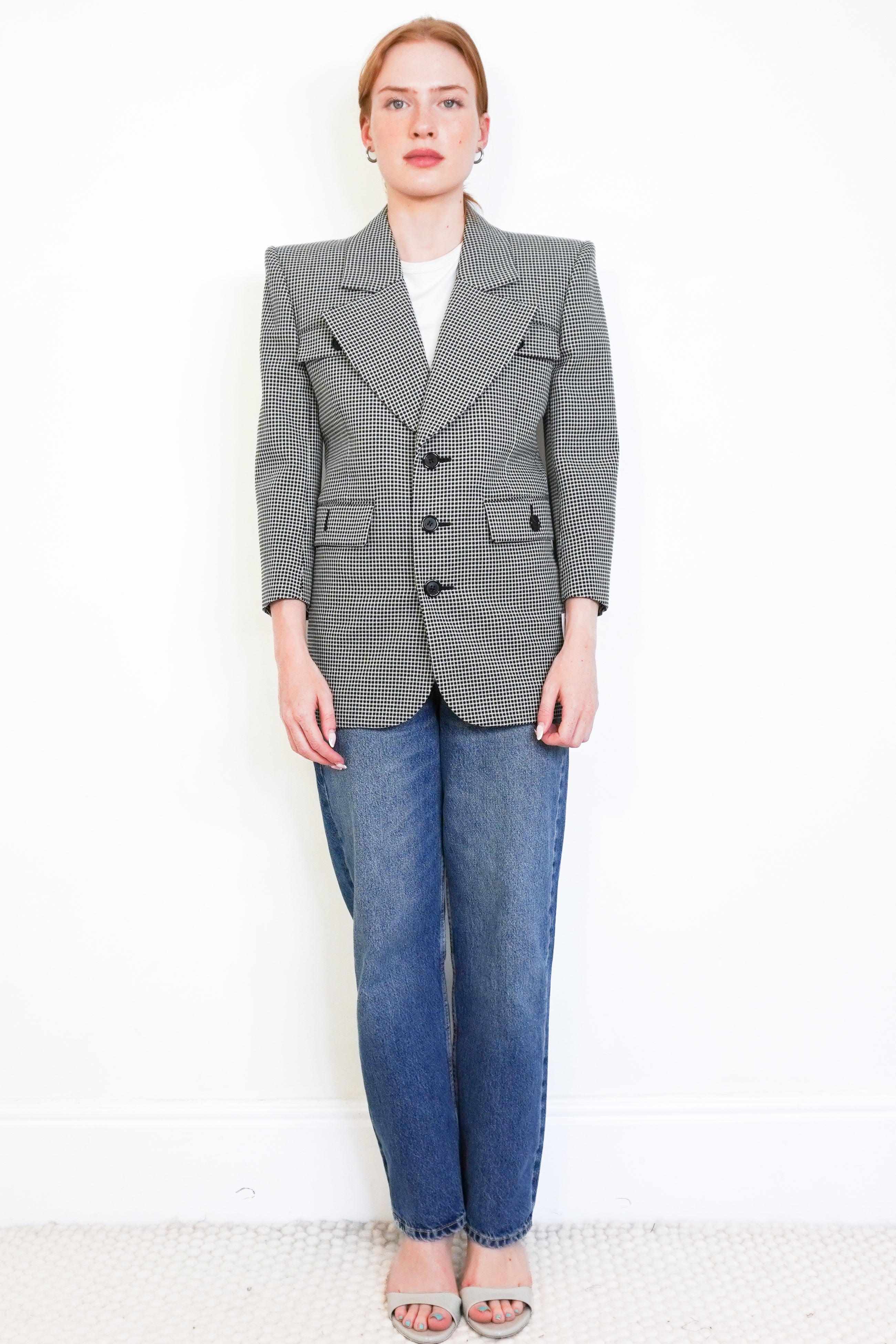 Saint Laurent Houndstooth Wool Blazer front photo chelsea london