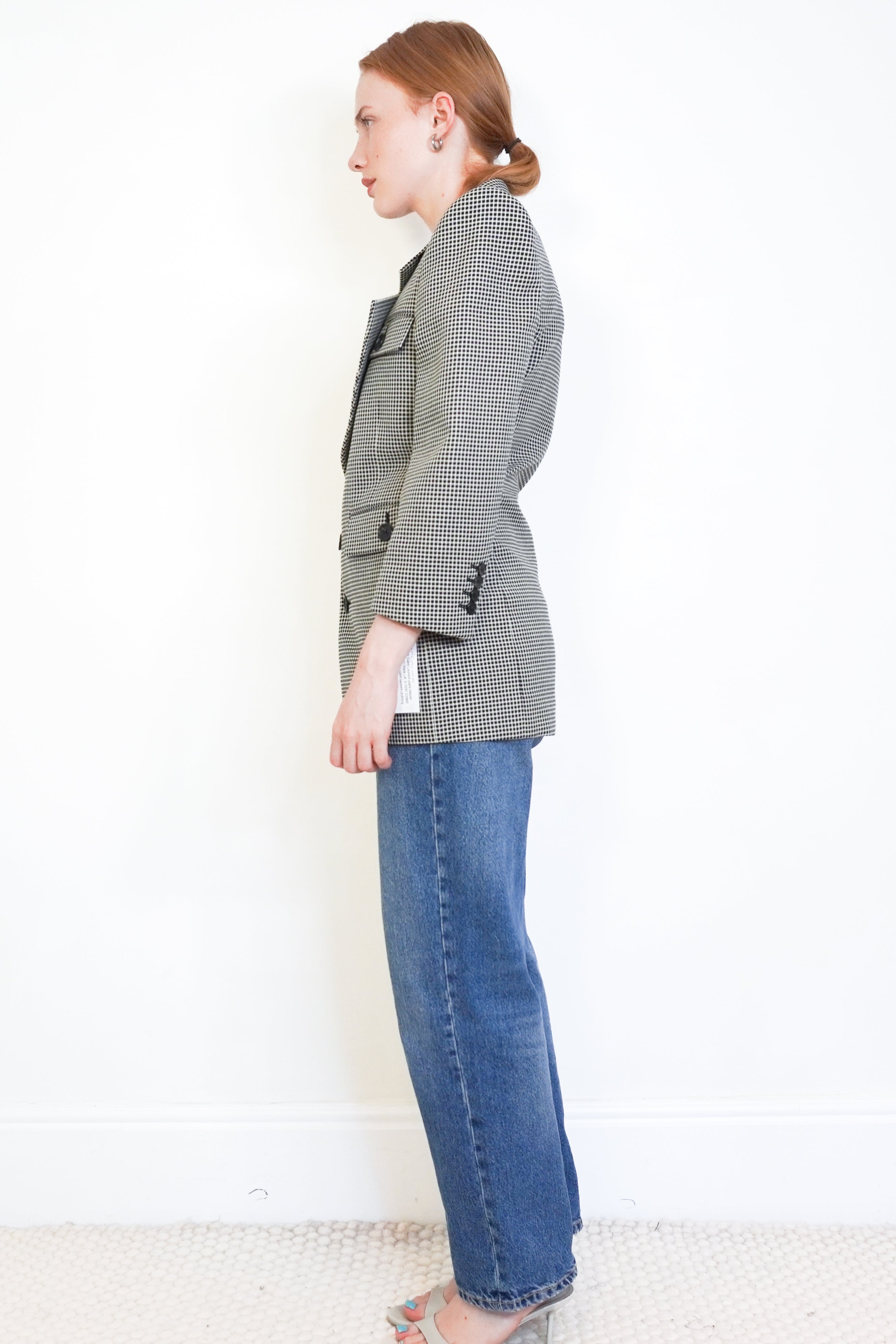 Saint Laurent Houndstooth Wool Blazer side photo chelsea london