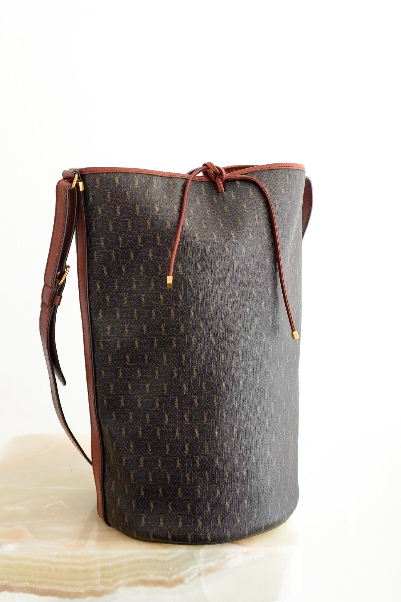 Saint Laurent Le Monogramme Bucket Bag in Brown Canvas (RRP £1645) | Authentic Preloved - Reloved Again