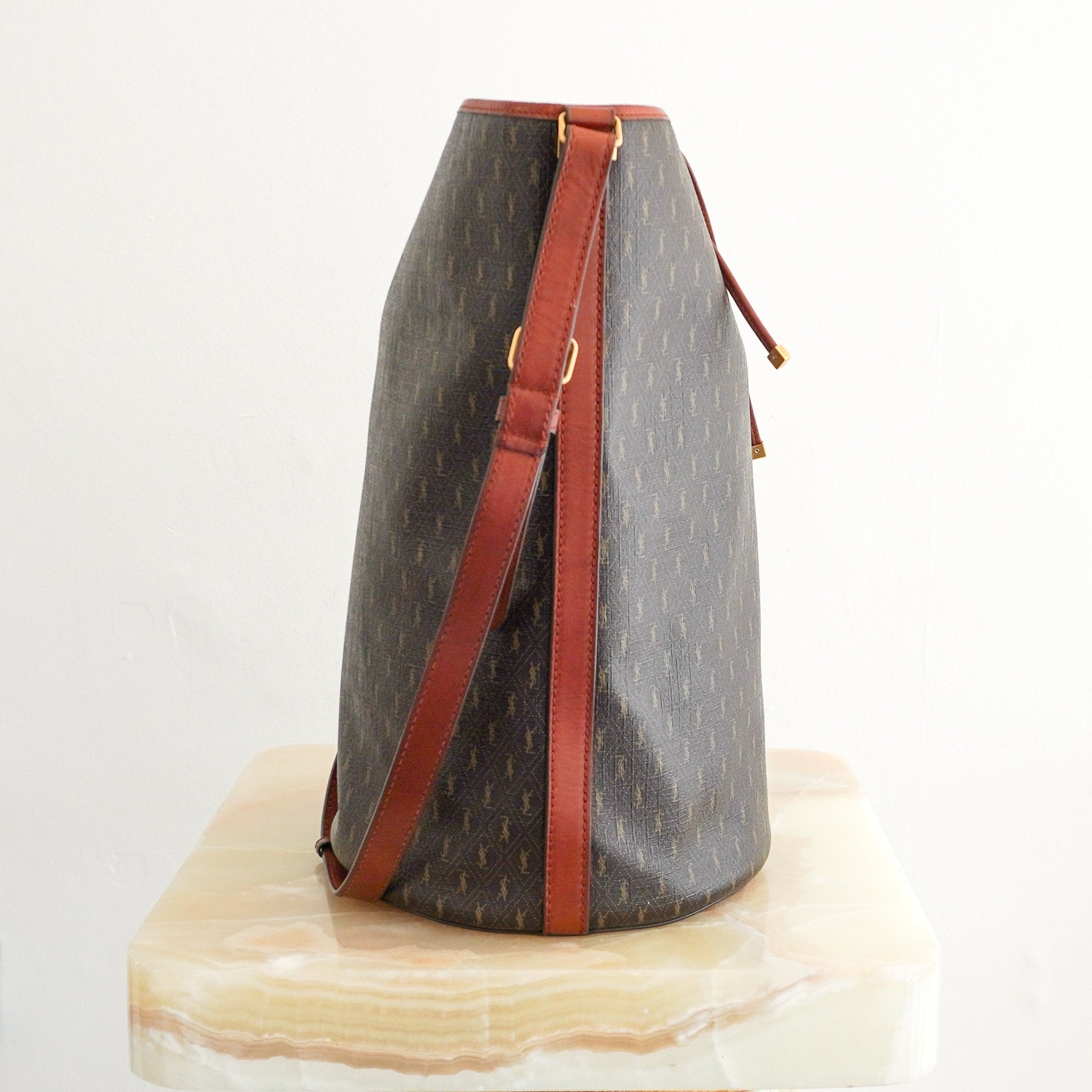 Saint Laurent Le Monogramme Bucket Bag in Brown Canvas (RRP £1645) | Authentic Preloved - Reloved Again