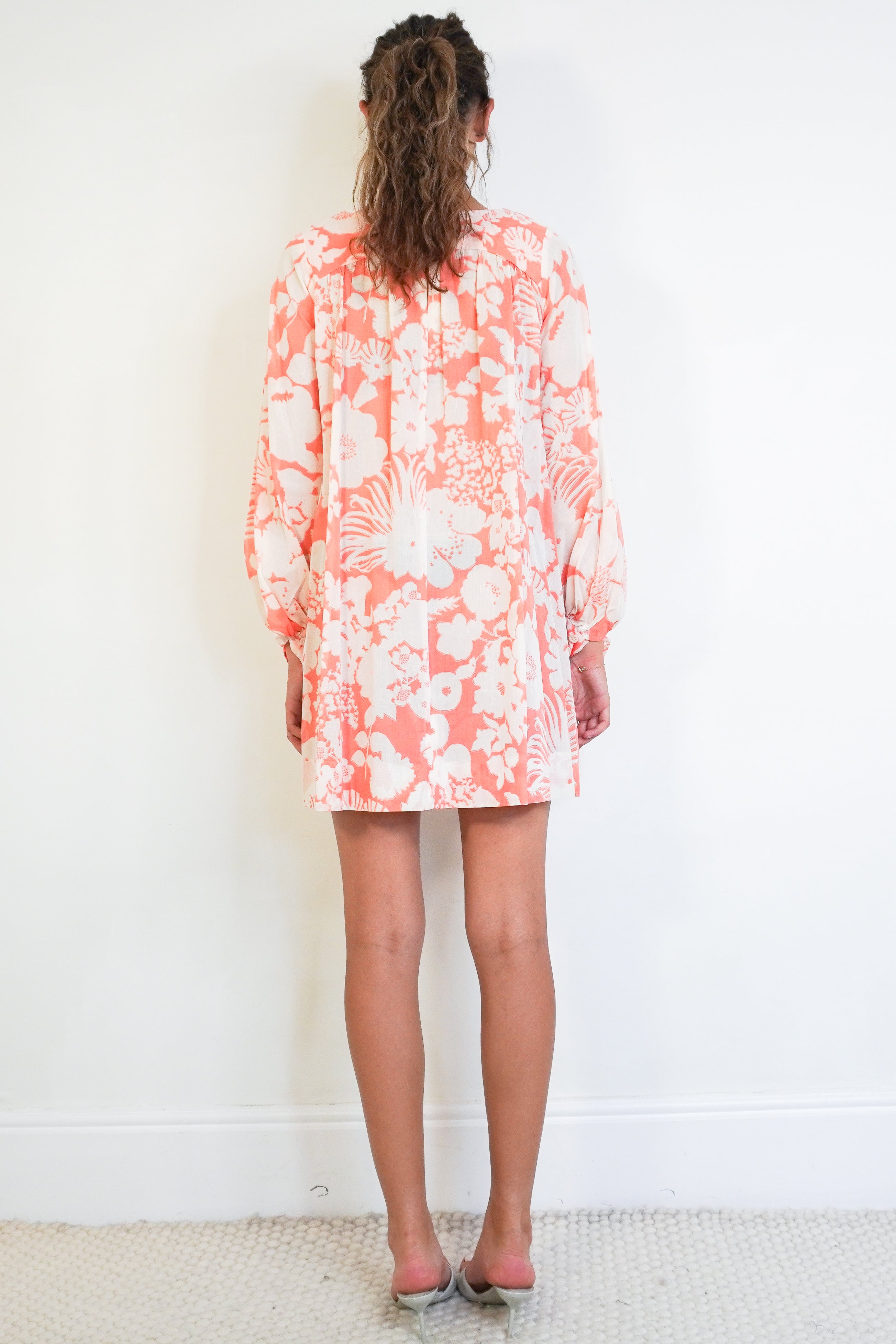 Saint Laurent Rive Gauche Floral Print Pink Dress back photo chelsea london