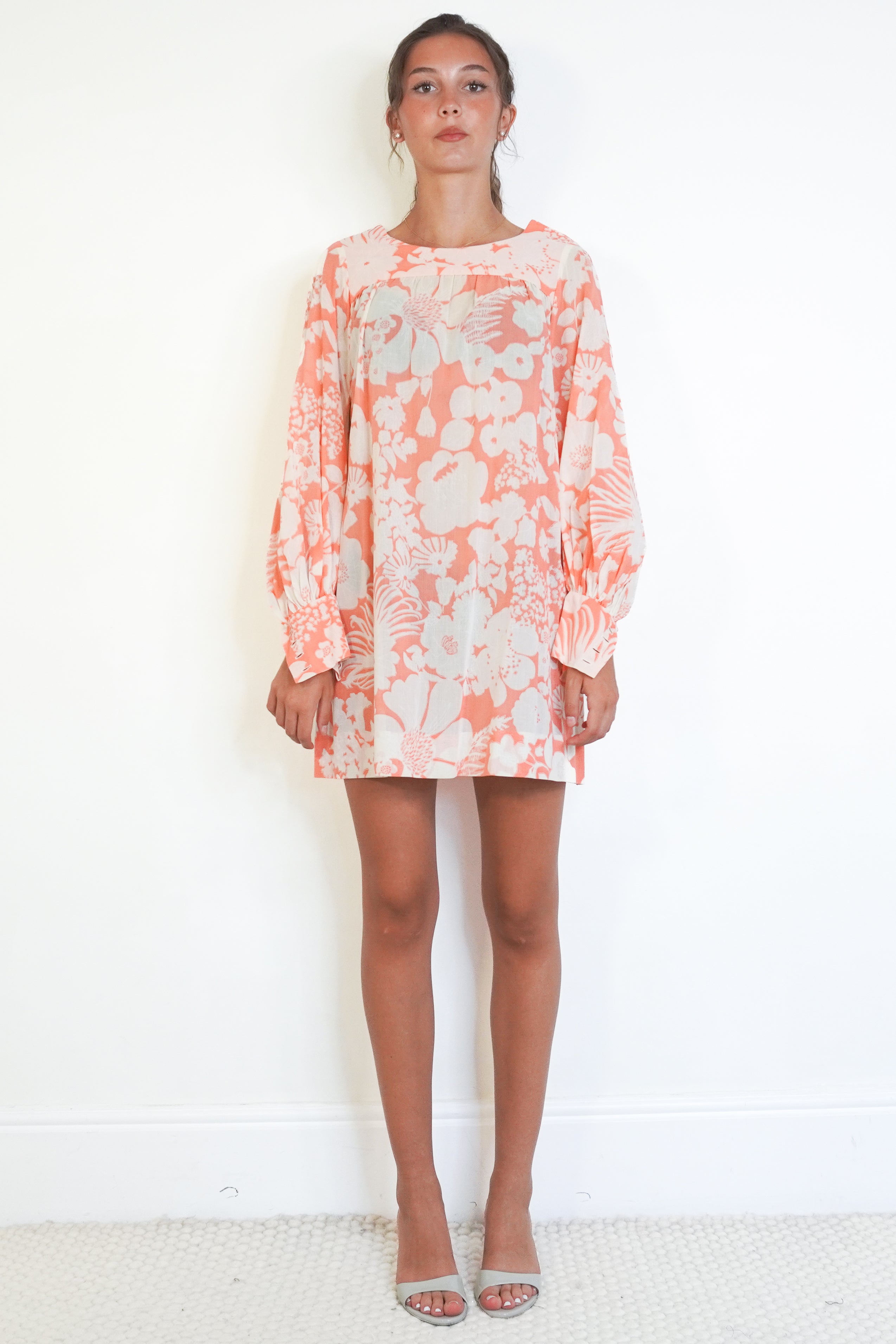 Saint Laurent Rive Gauche Floral Print Pink Dress front photo chelsea london