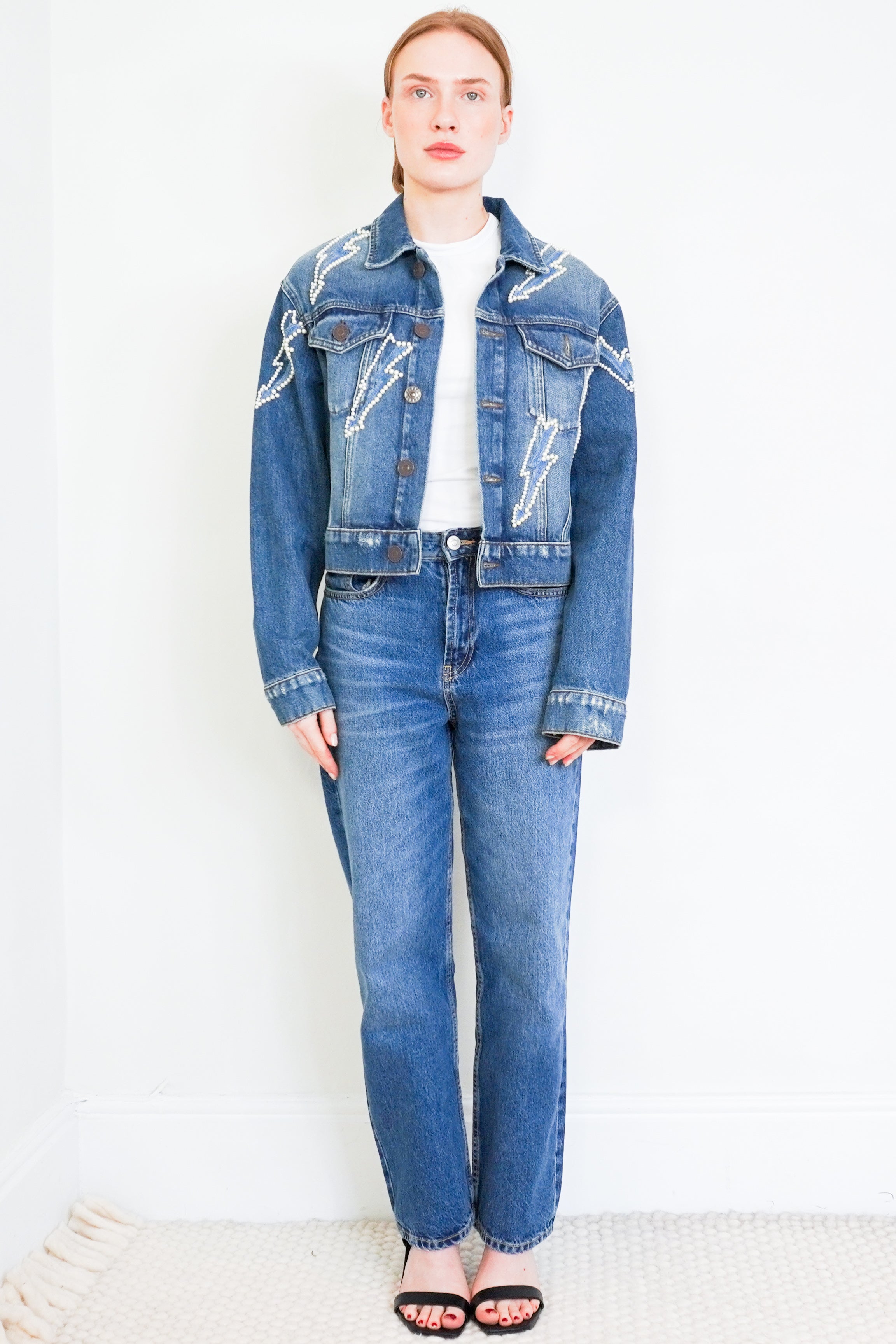 Sandro-Blue-Denim-Jacket-with-Pearls-front-picture-Chelsea-London