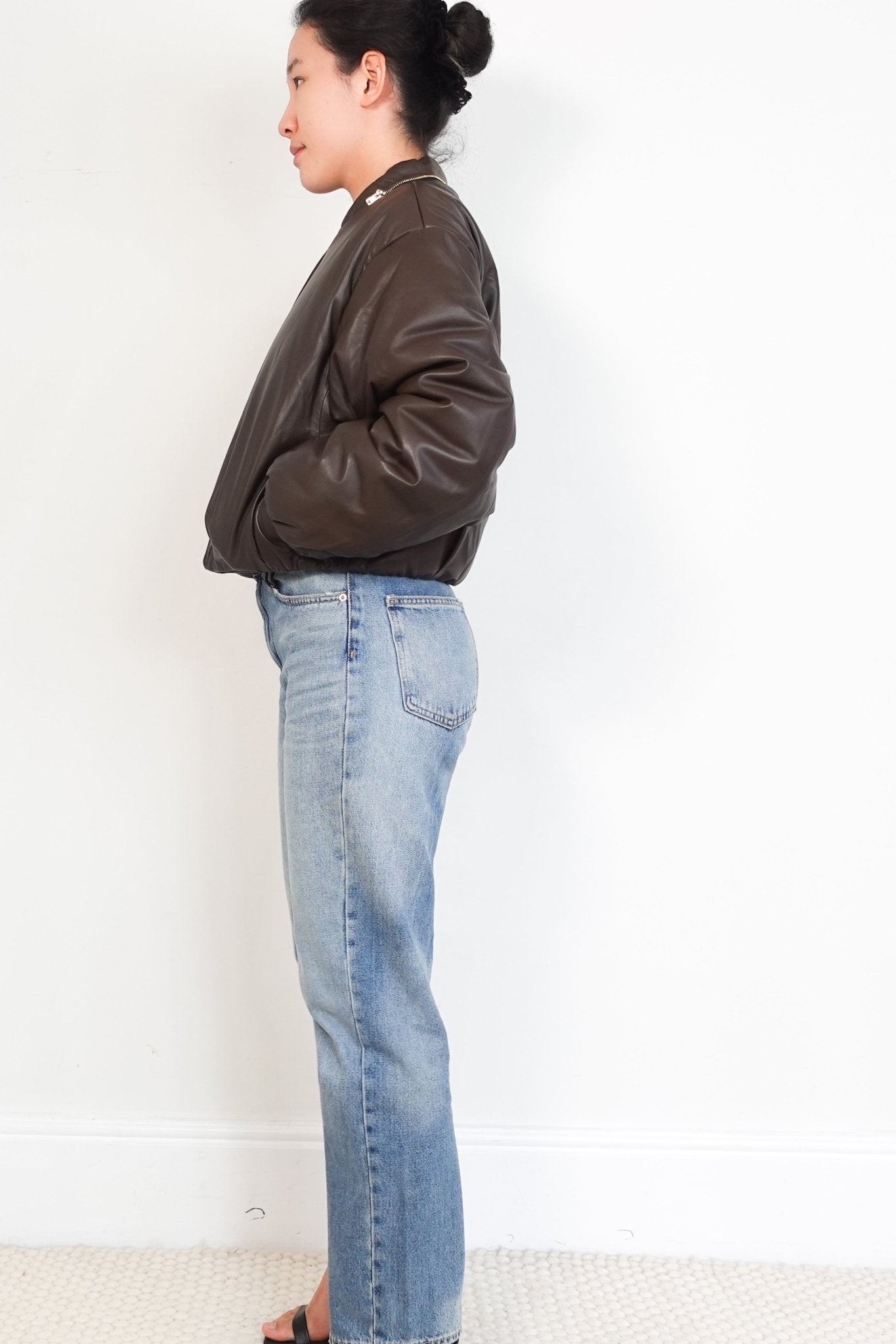 Sandro Brown Leather Cropped Bomber Jacket RRP £450 | Authentic Preloved - Reloved Again