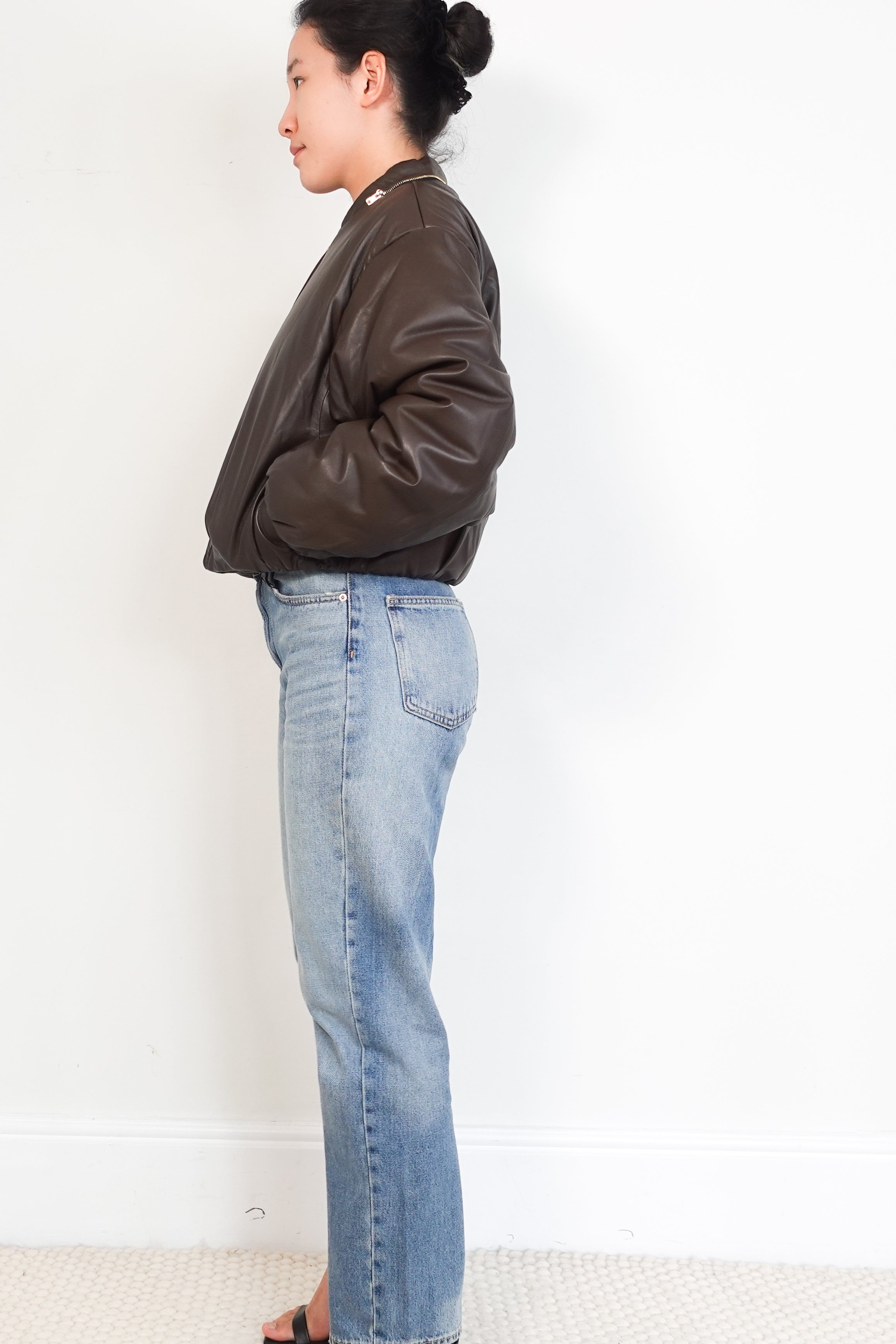 Sandro-Brown-Pleather-Cropped-Bomber-Jacket-side-picture-Chelsea-London