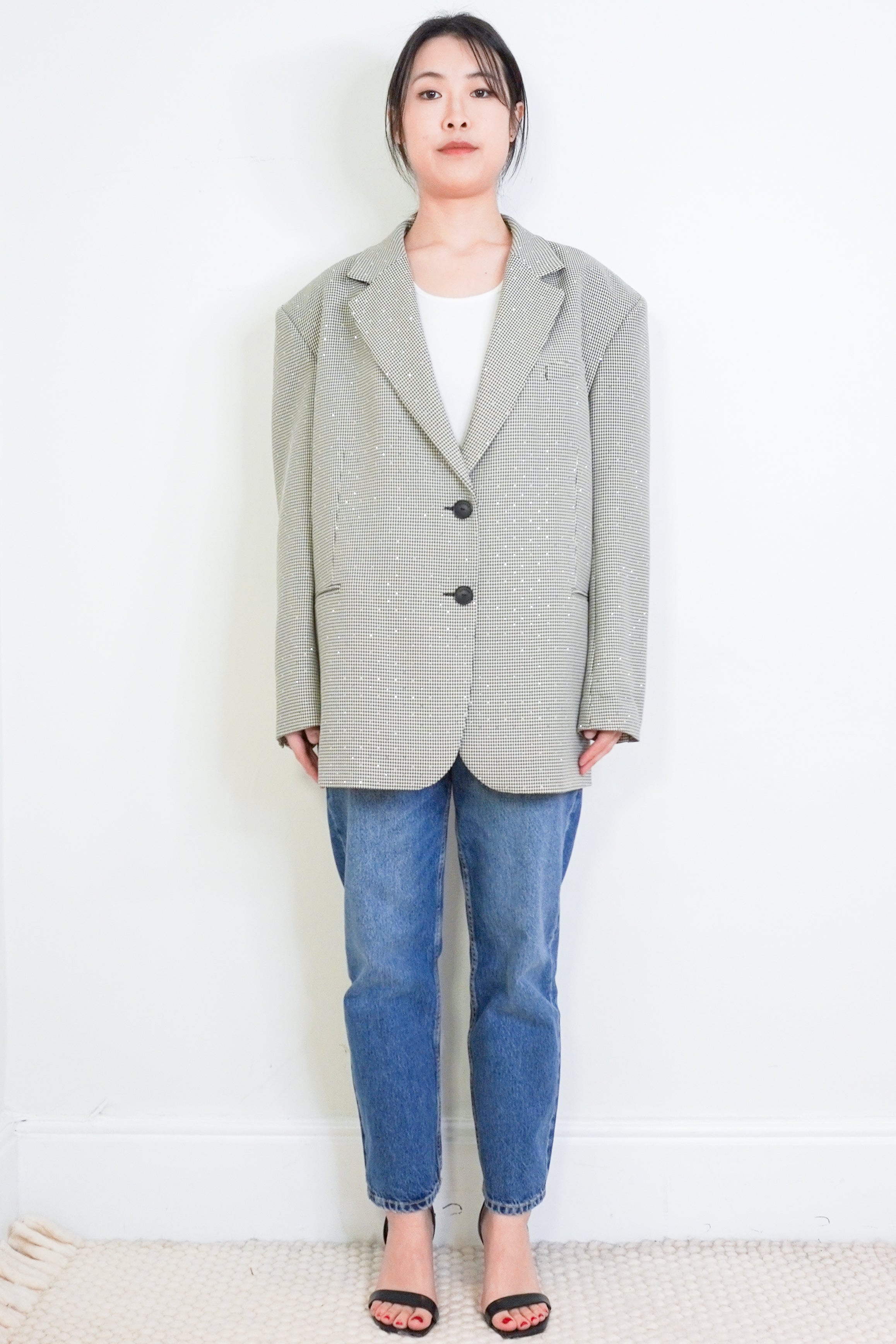 Sandro-Monochrome-Crystal-Houndstooth-Blazer-front-picture-Chelsea-London