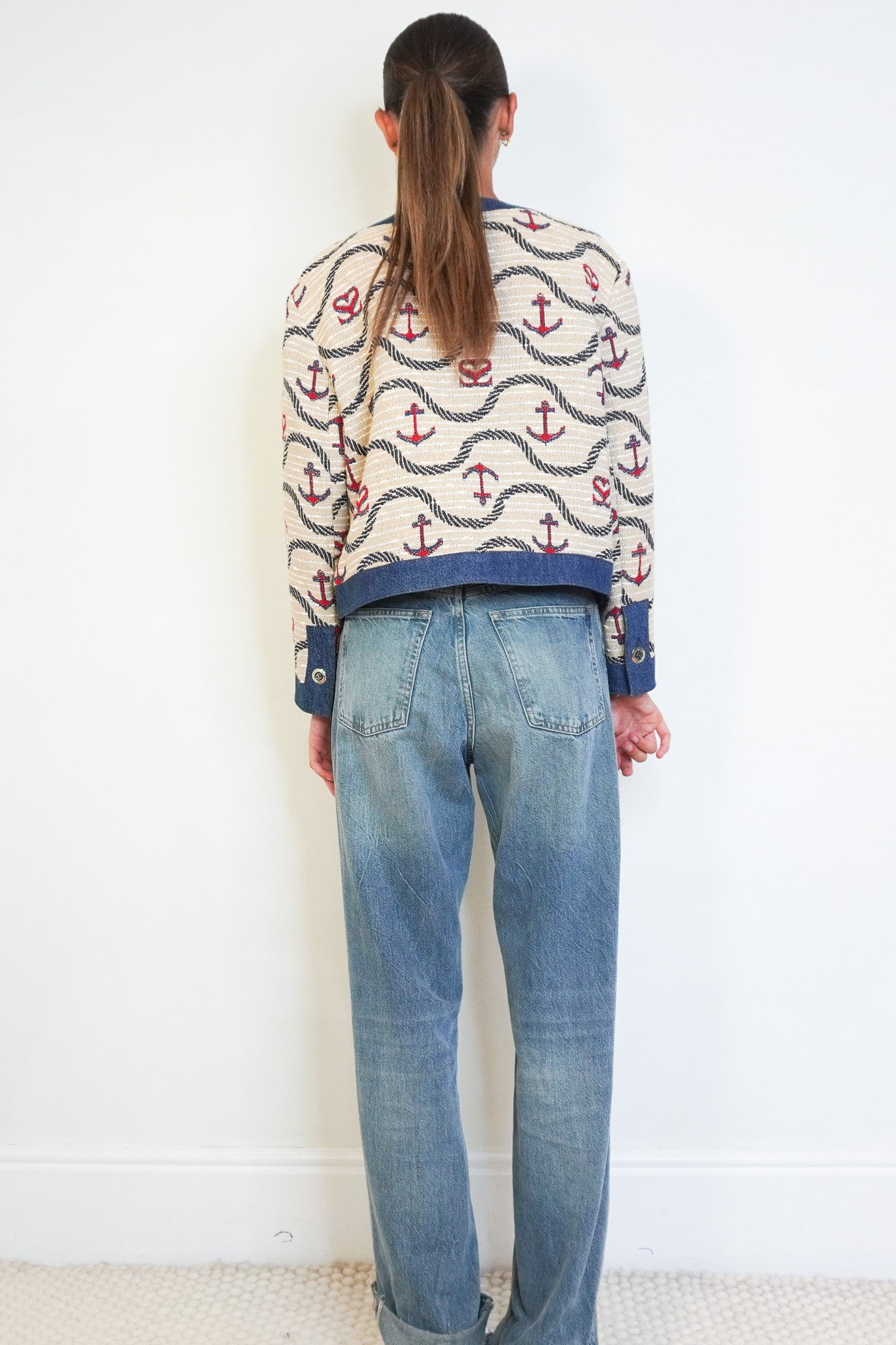 Sandro Mixed-Material Anchor Jacquard Jacket back photo chelsea london