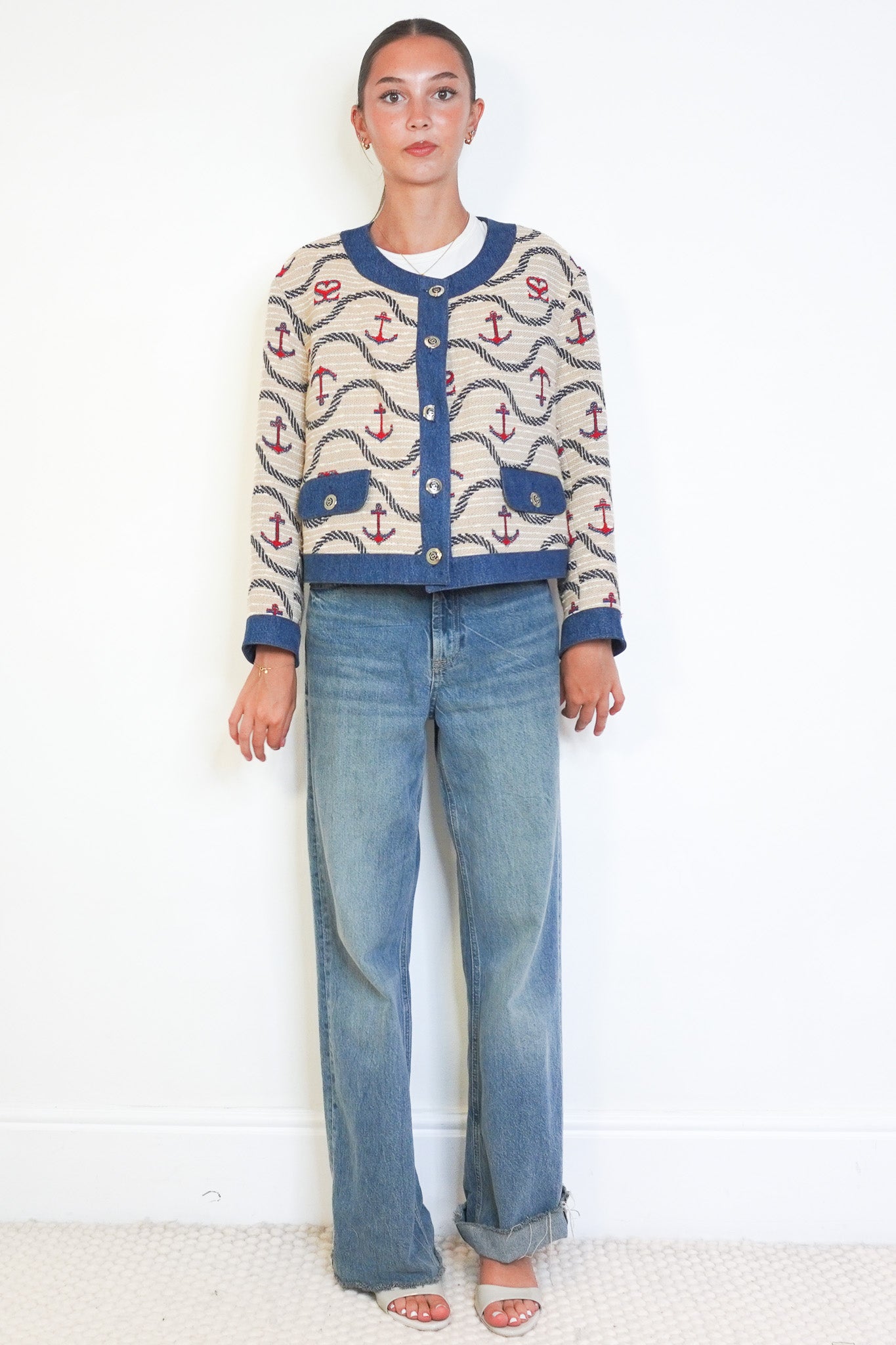 Sandro Mixed-Material Anchor Jacquard Jacket front photo chelsea london