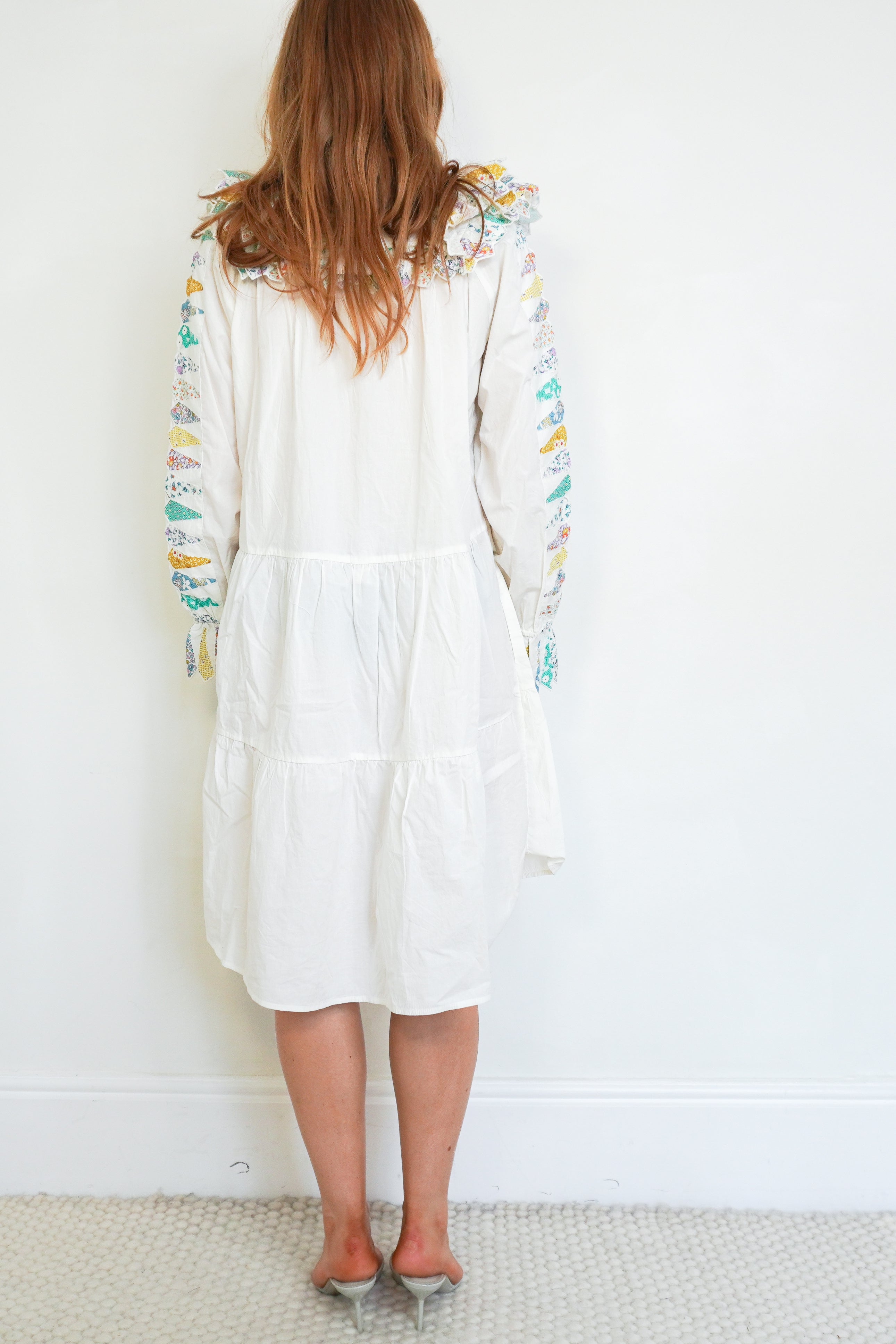 Sea New York SS21 Quilted L/S Day Dress White Multi back photo chelsea london