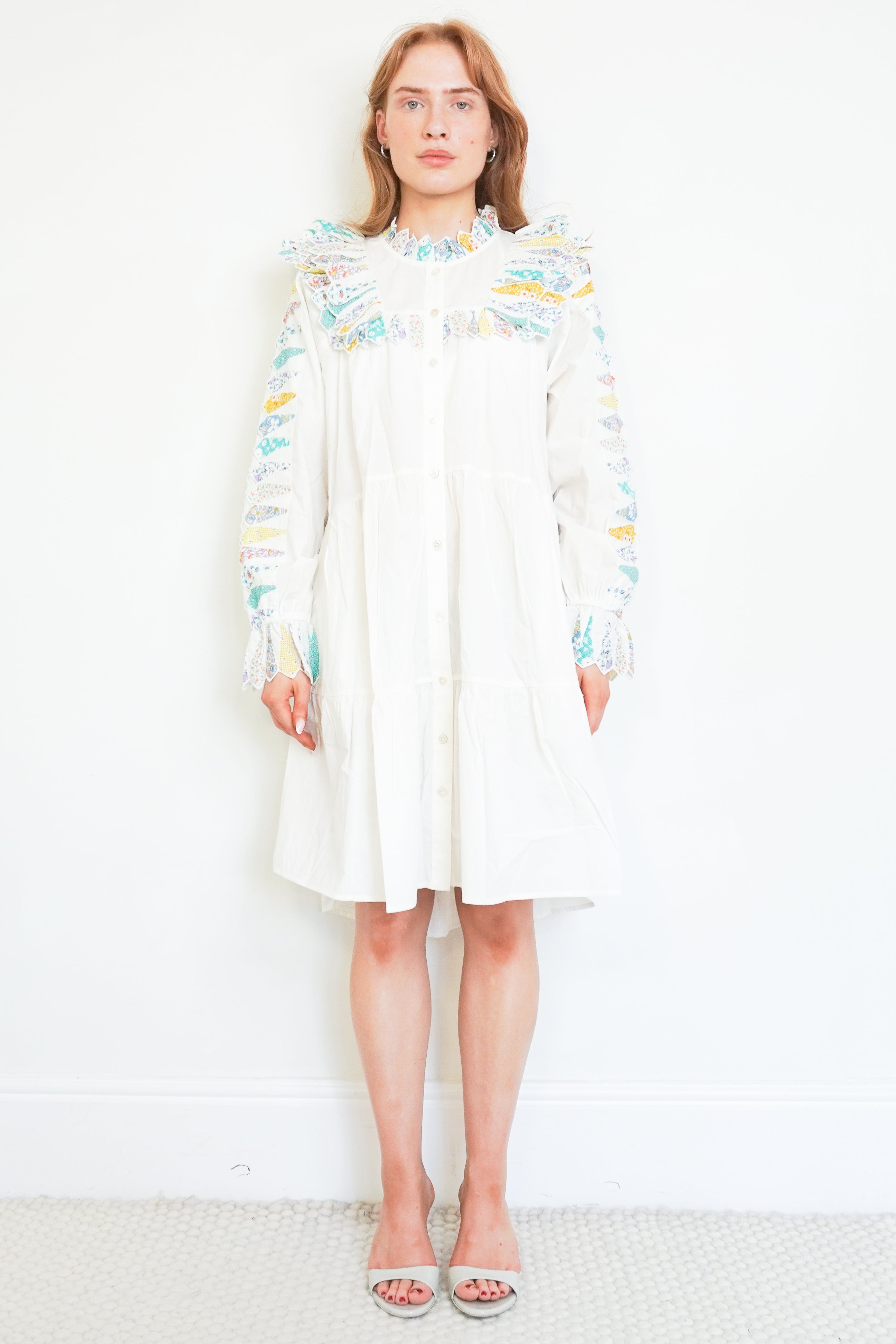 Sea New York SS21 Quilted L/S Day Dress White Multi front photo chelsea london