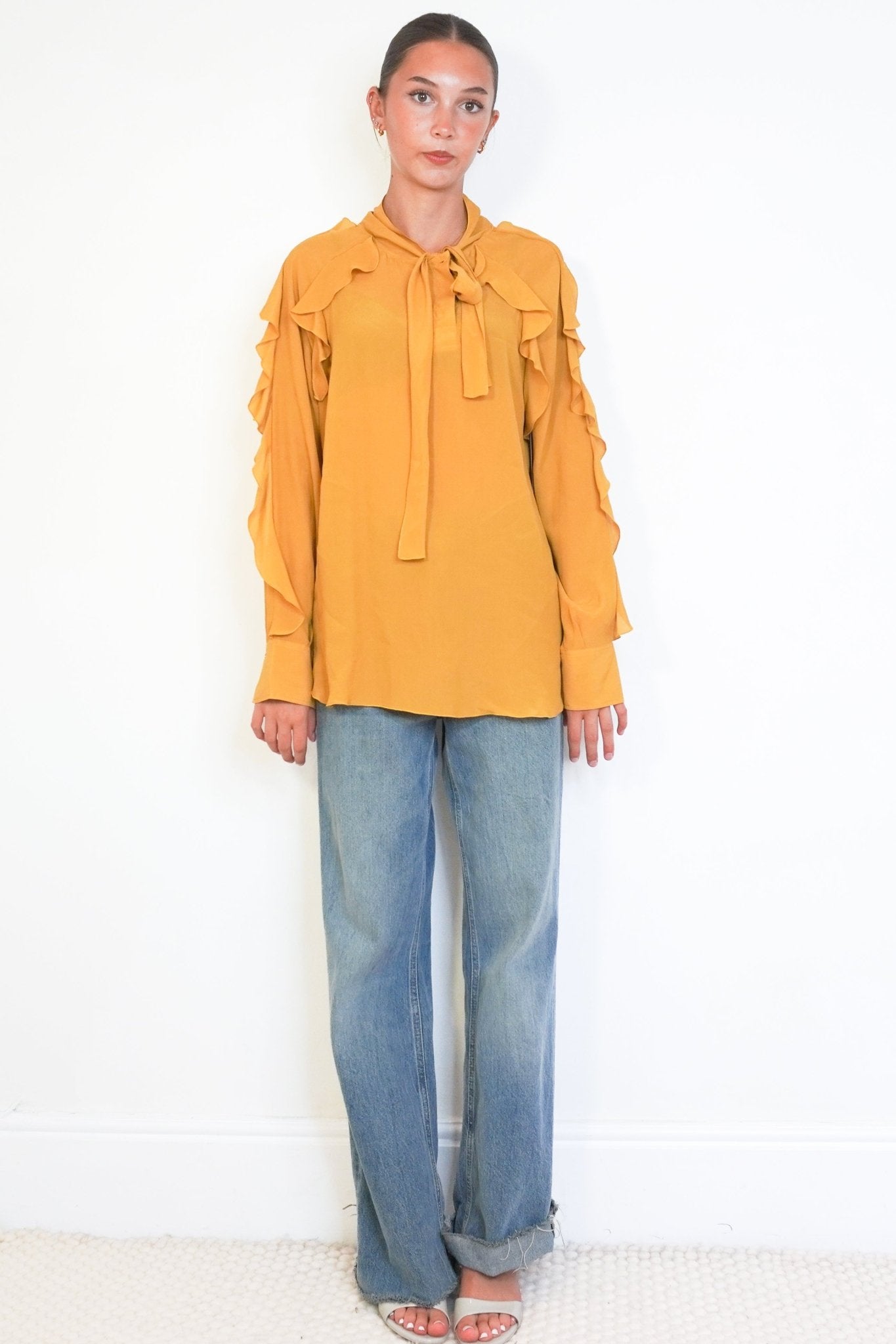 See by Chloé Yellow Harvest Gold Silk-Blend Blouse (RRP £150) | Authentic Preloved FINAL SALE - Reloved Again