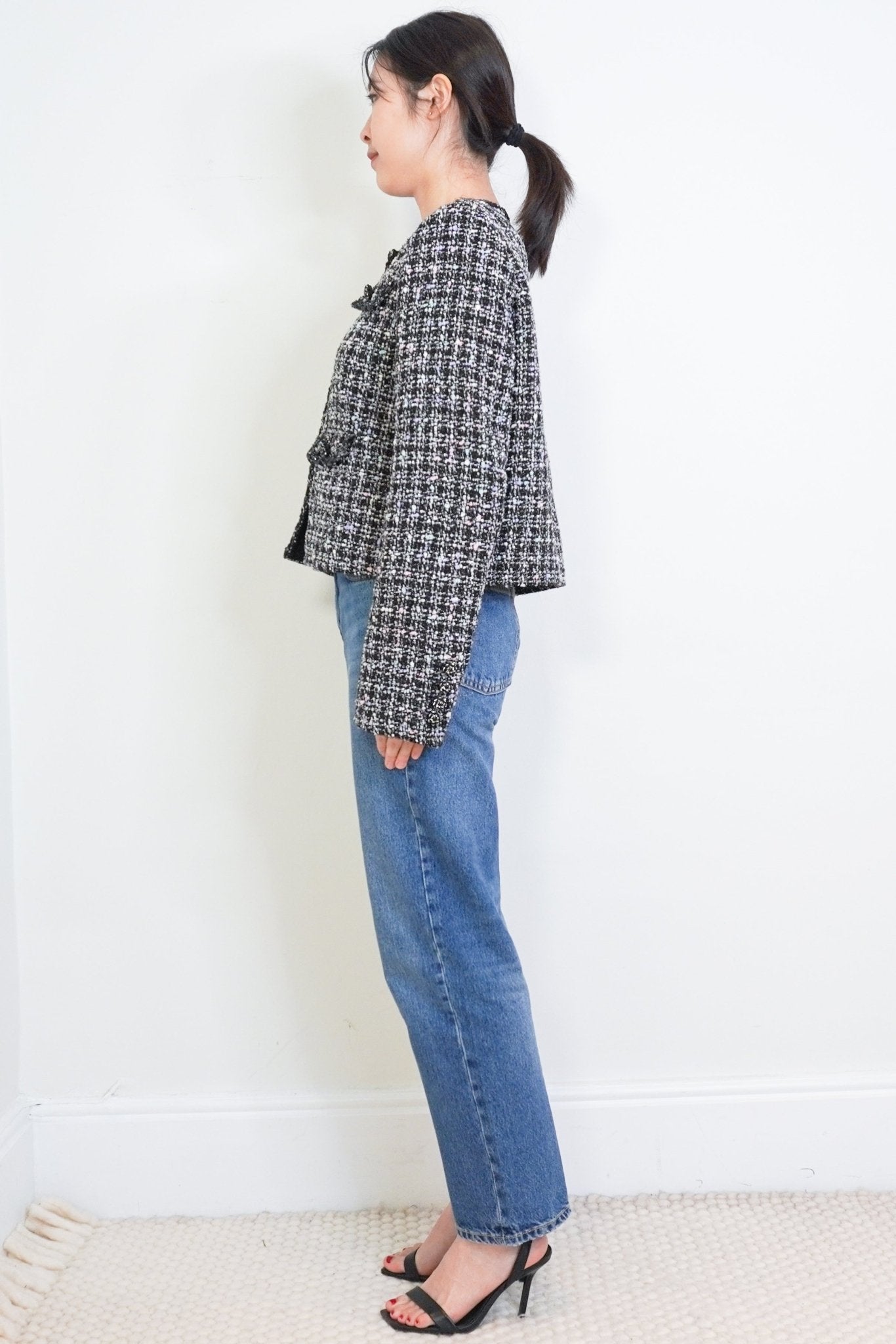 Self Portrait Black Metallic Thread Boucle Jacket RRP £225 | Authentic Preloved - Reloved Again