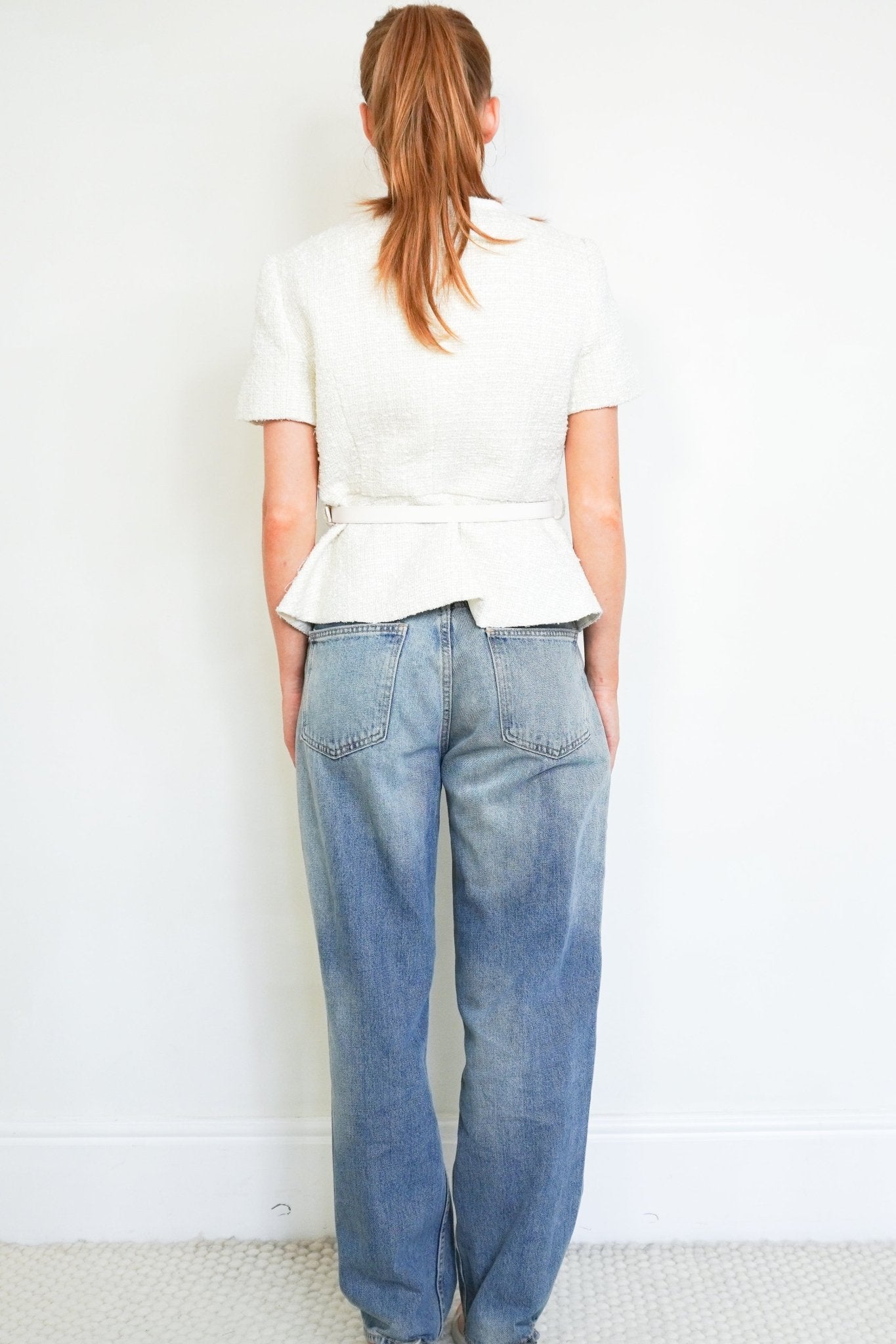 Self-Portrait White Bouclé Belted Peplum Jacket (RRP £440) | Authentic Preloved - Reloved Again