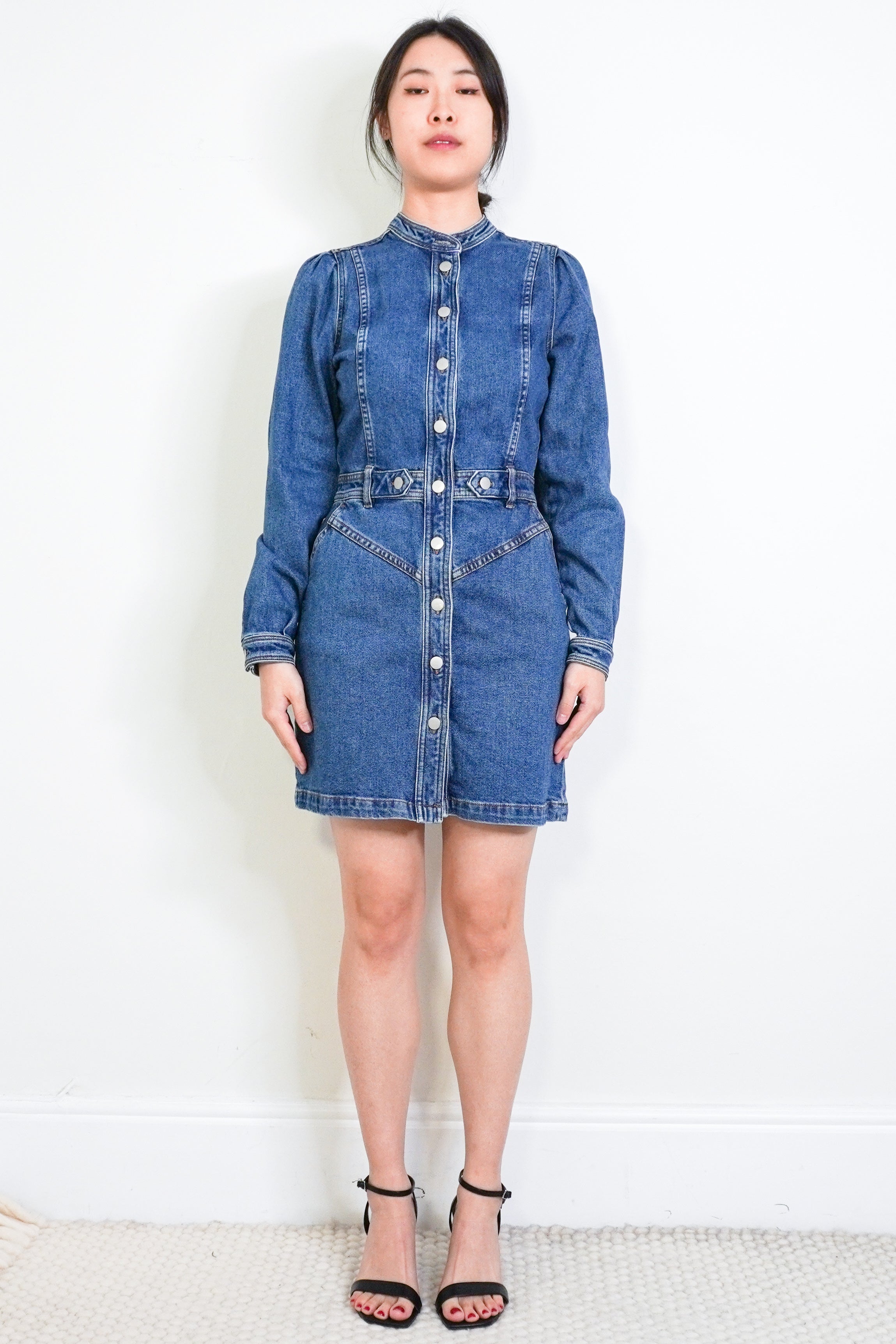 Sezane-Blue-Denim-Dress-front-picture-Chelsea-London