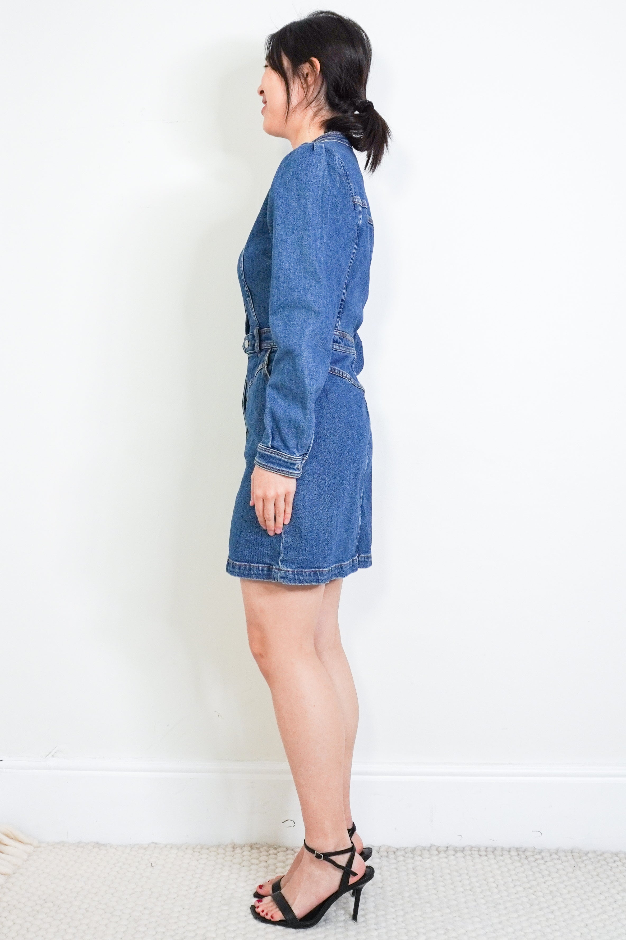 Sezane-Blue-Denim-Dress-side-picture-Chelsea-London