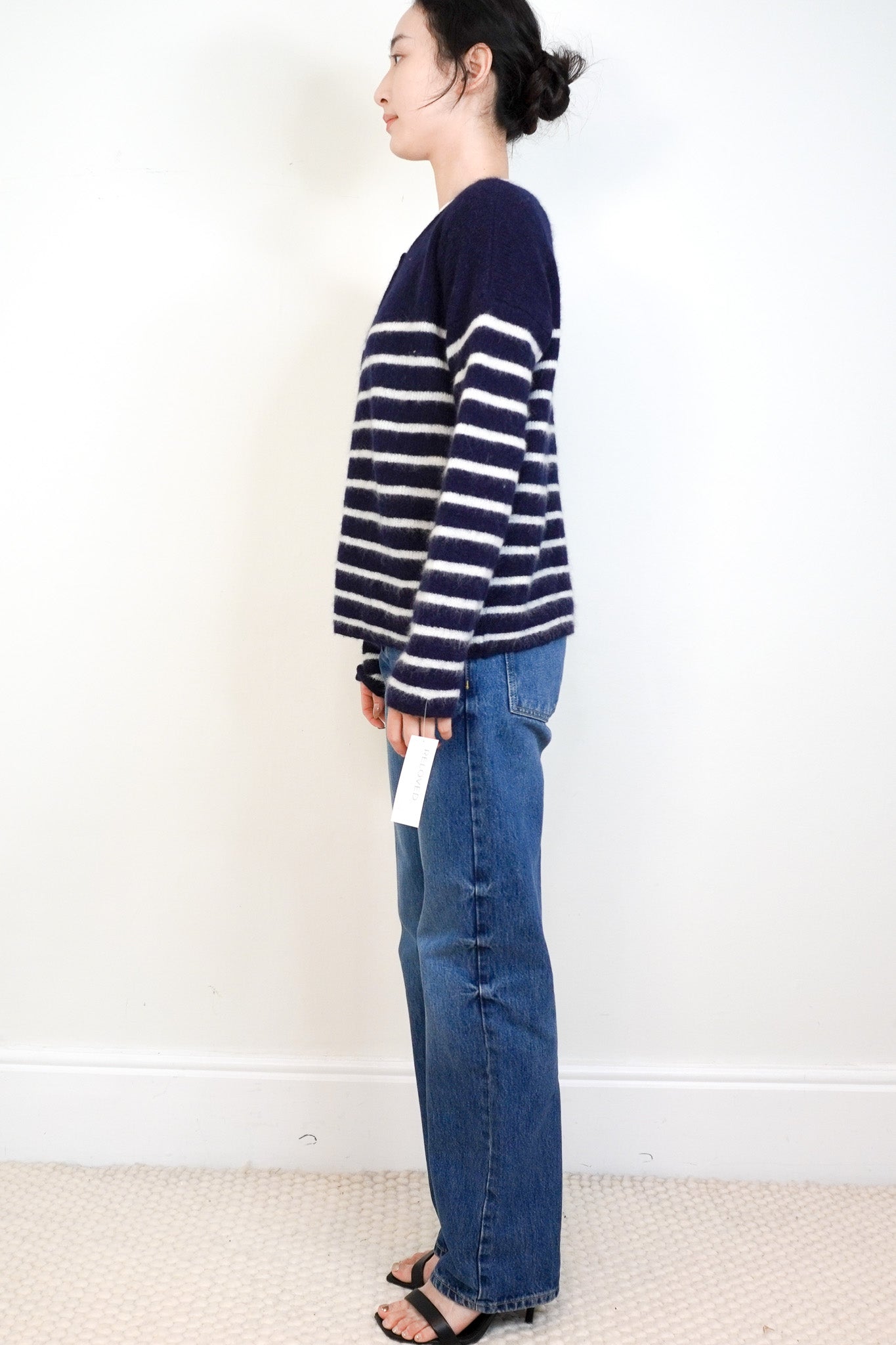 Sezane Navy Stripe Mohair Button Down Cardigan RRP £124 | Authentic Preloved - Reloved Again