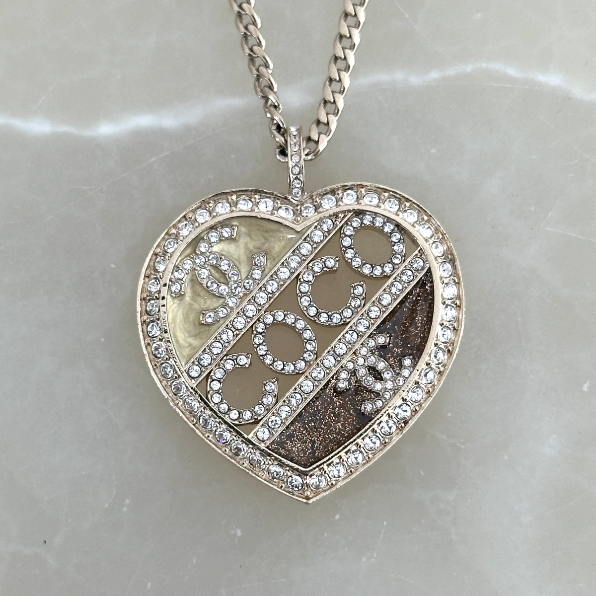 Side Chanel Coco Mark Heart CC Long Necklace 