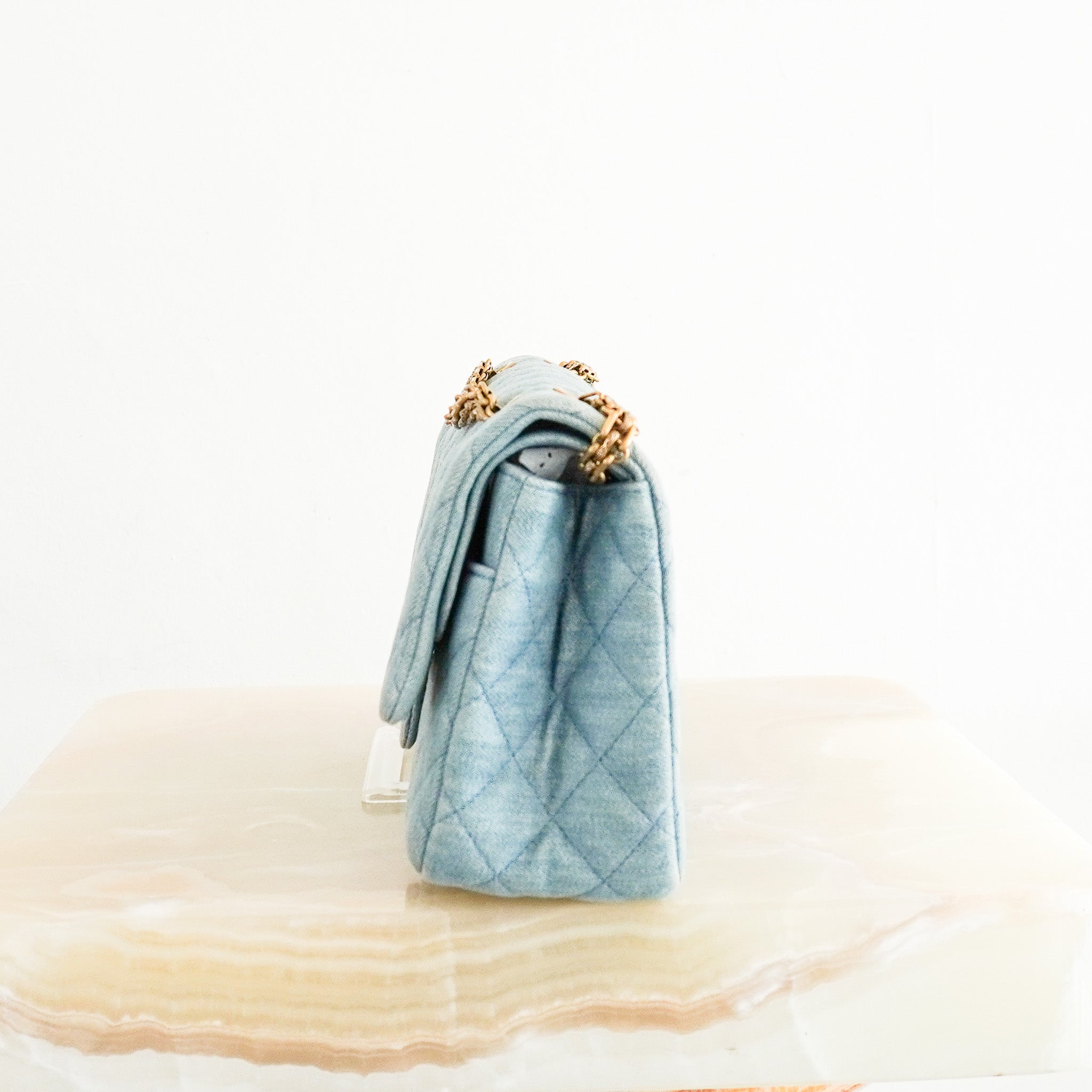 Side Chanel Light Blue Denim 2.55 Double Flap Bag 