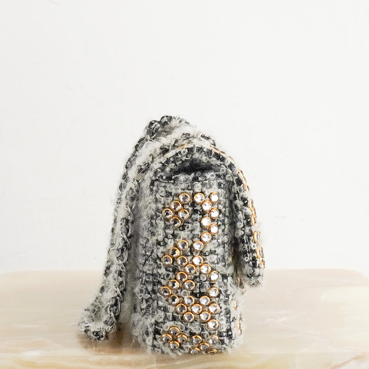 Side: Chanel Mohair Swarovki Medium Single Flap Bag 