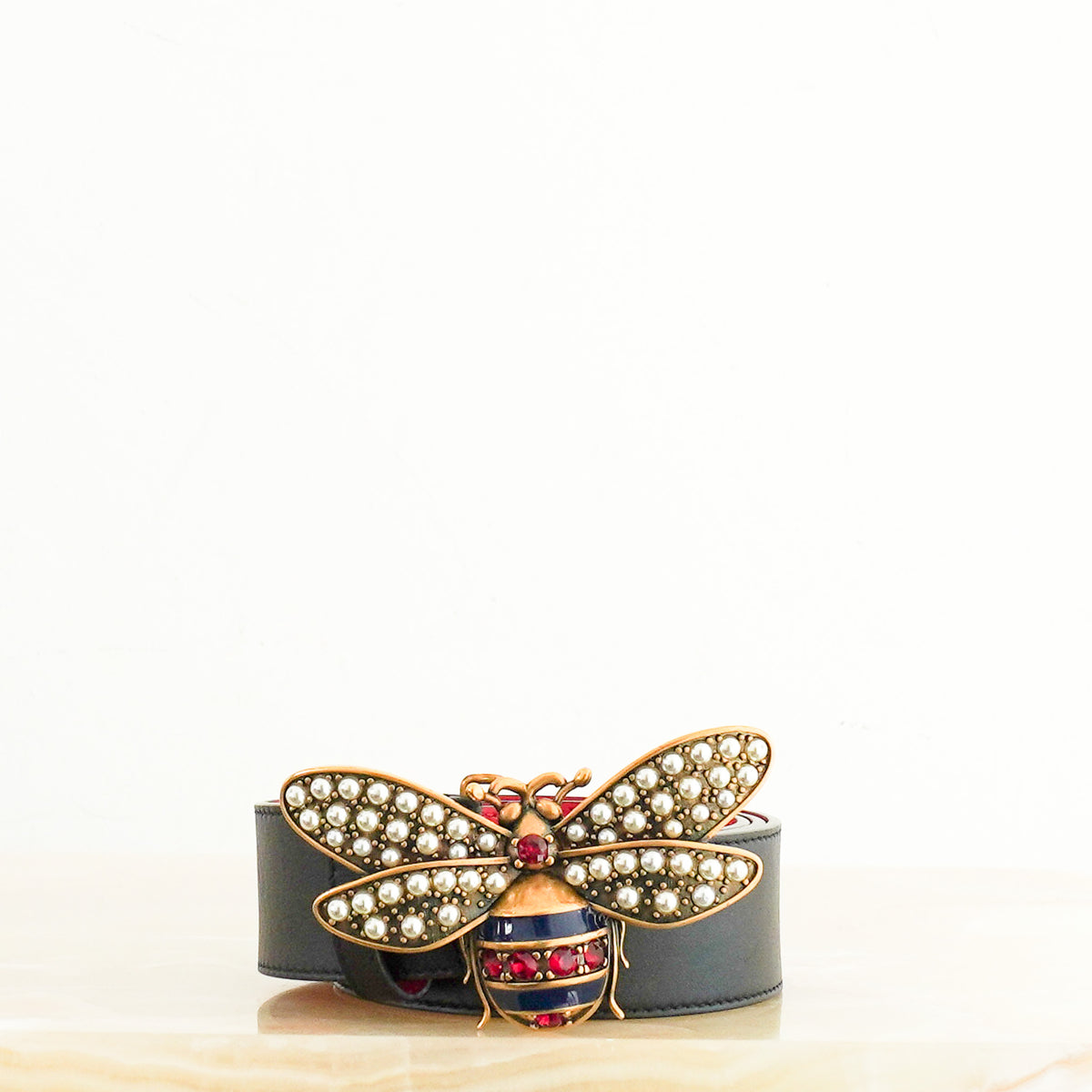 Side: Gucci Crystal Embellished Bee Buckle Belt