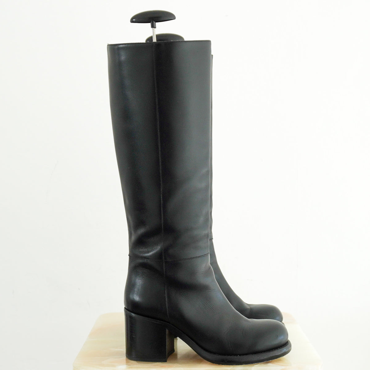 Side Image: Alaia Black Knee length Boots in Calfskin