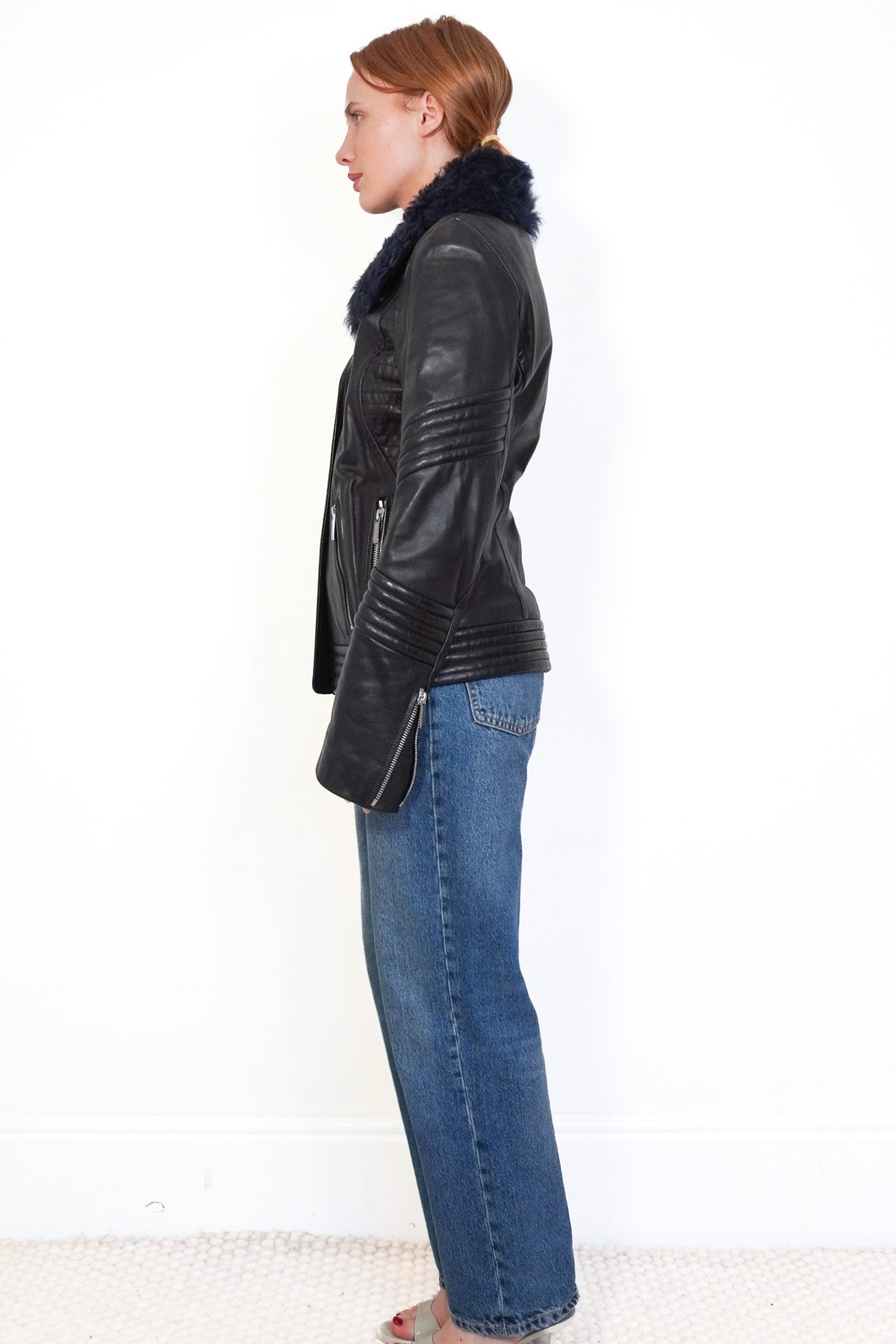 Side Image:: Barbara Bui 100% Lambskin Shearling Leather Jacket