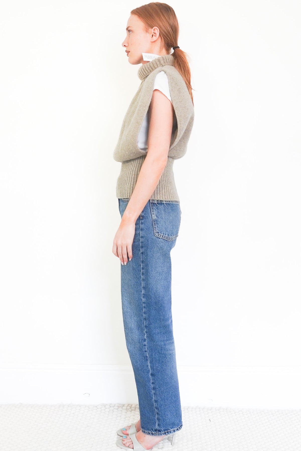 Side Image: Bottega Veneta Grey Ribbed Turtleneck Sweater Vest