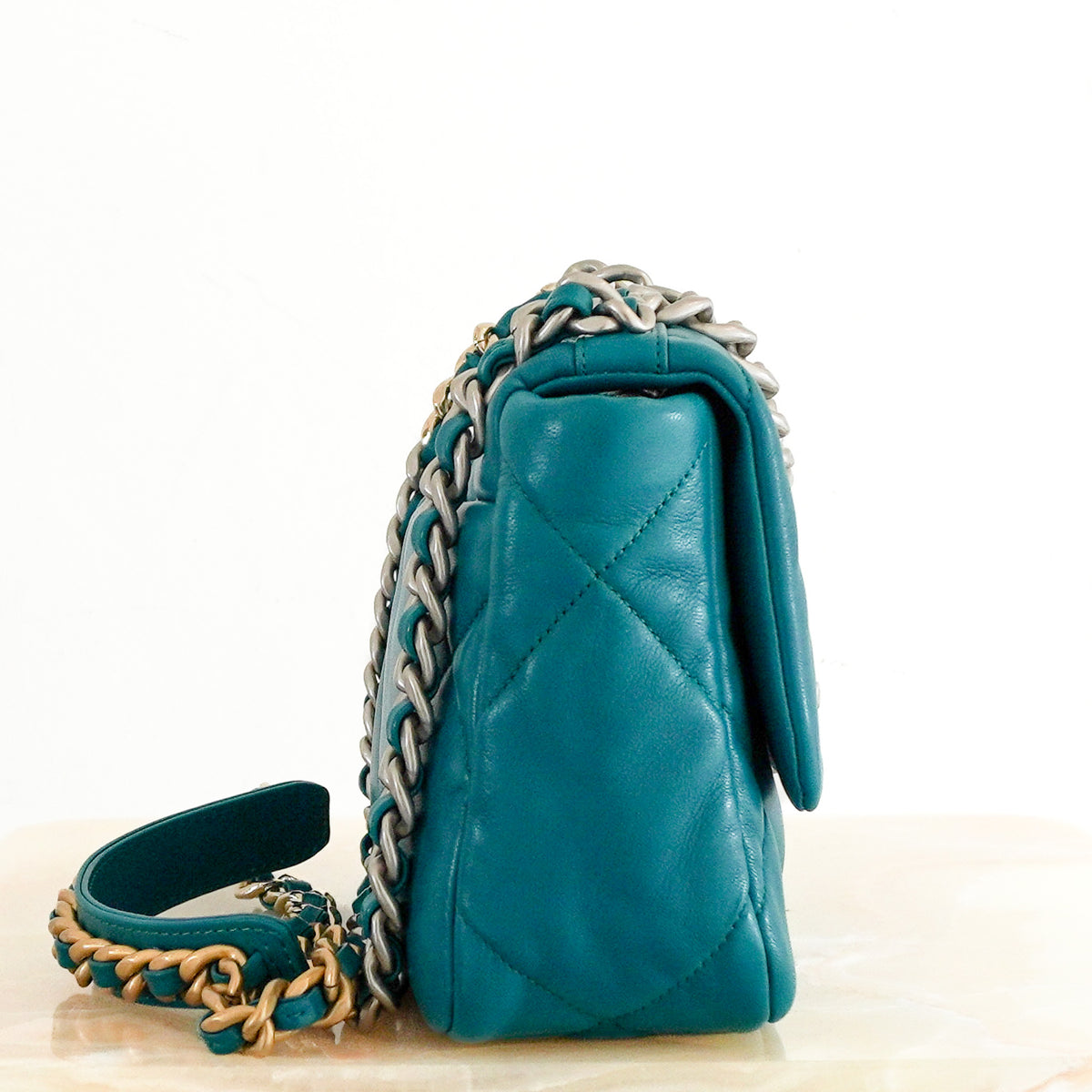 Chanel 19 Small Flap Bag in Green Lambskin Quilted Leather Mixed Hardware (RRP £5,780) | Authentic Preloved - Reloved Again