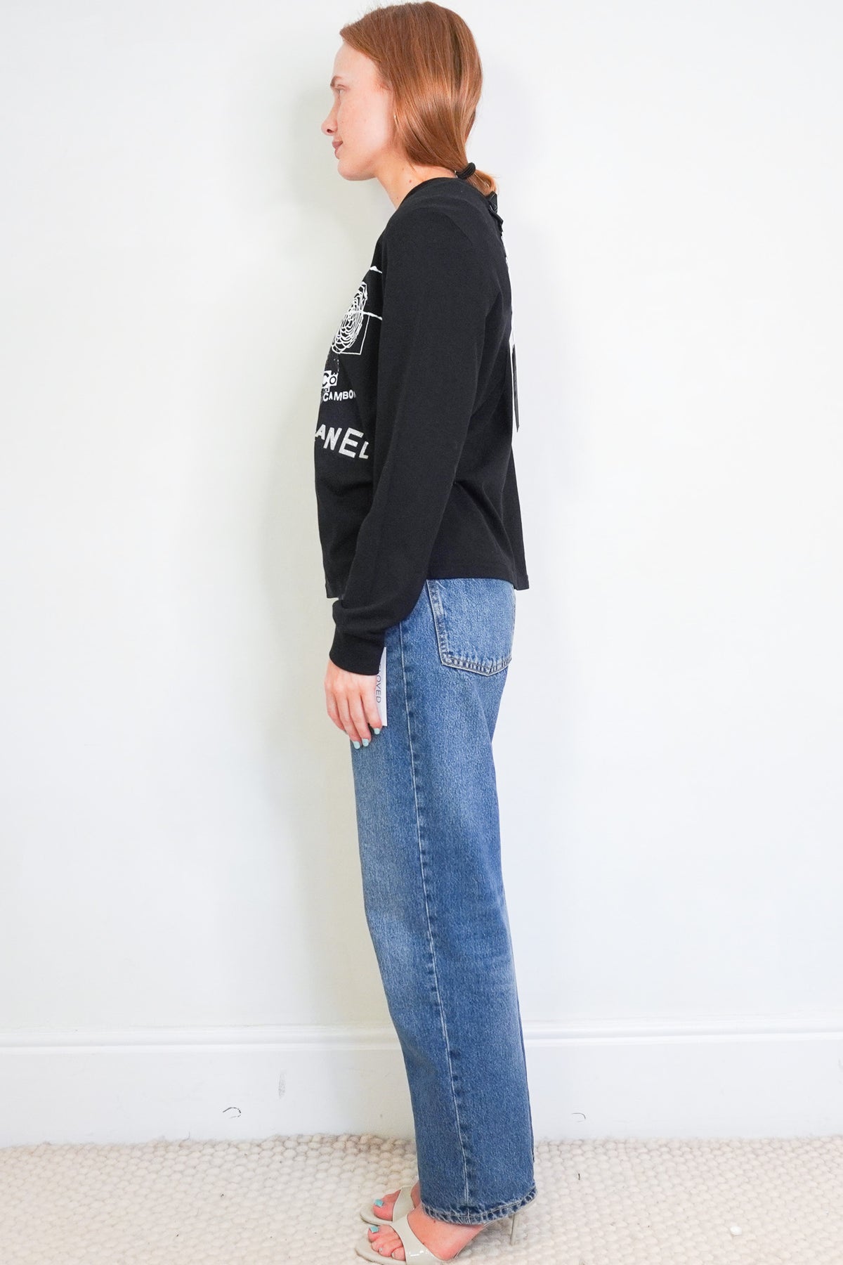 Side Image: Chanel Camellia Coco Mark Sequin Graphic Long Sleeve Top