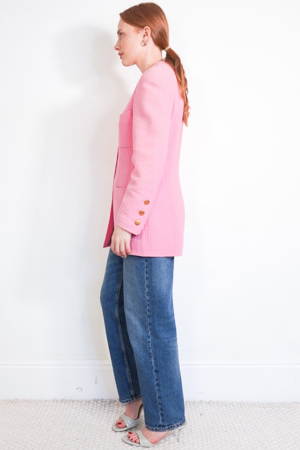 Chanel Vintage Pink Boucle Jacket With Gold Buttons | Authentic Preloved - Reloved Again
