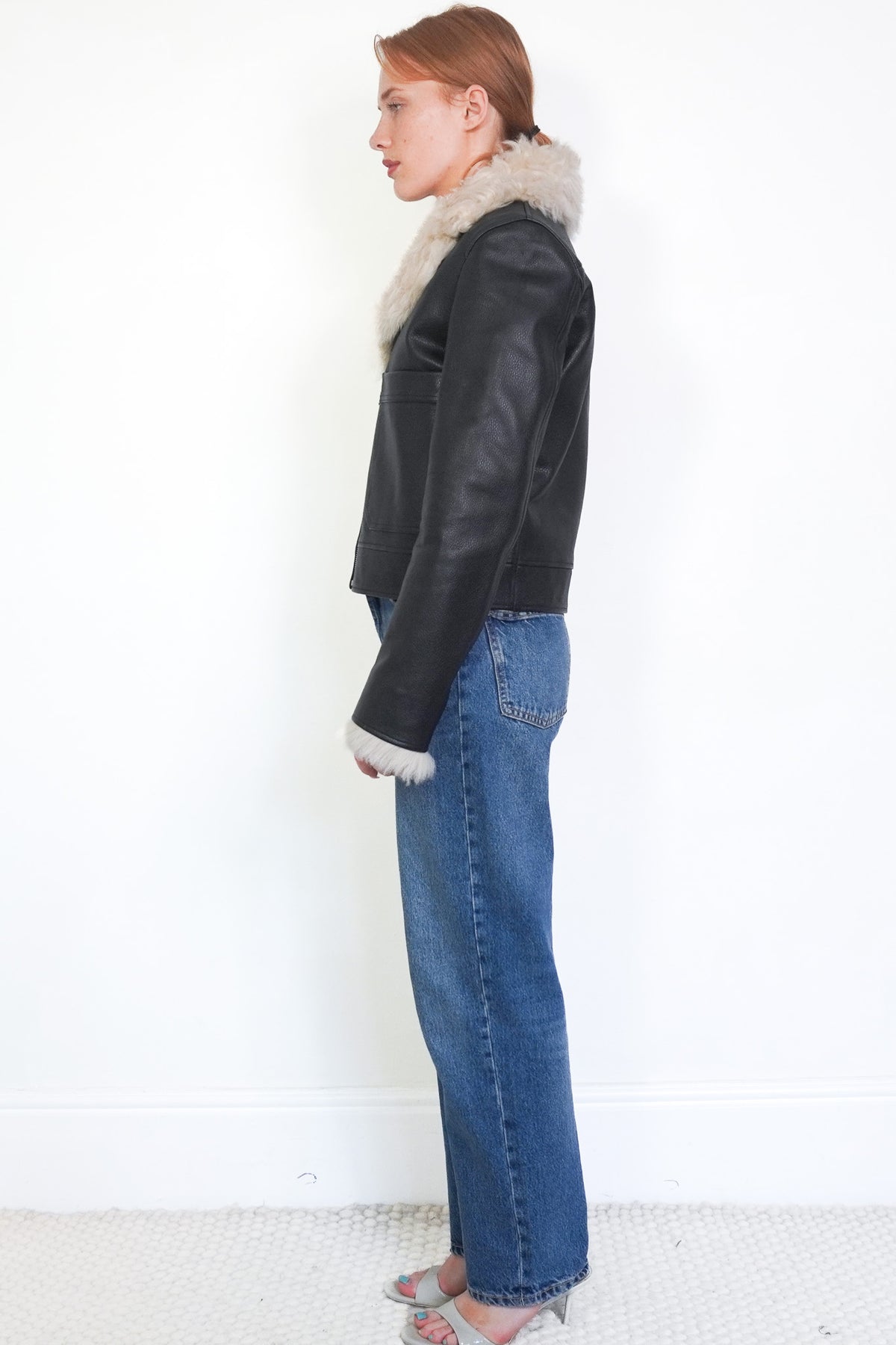 Side Image: DO DO Bar Or Shearling Fur Leather Jacket 