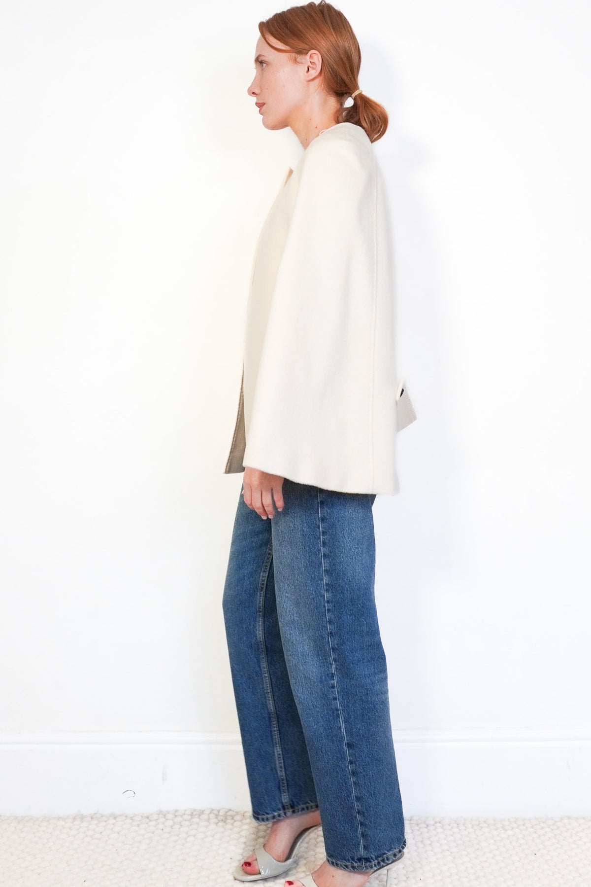 Side Image:; Louise Kennedy Jasmine Ivory Wool and Cashmere Coat