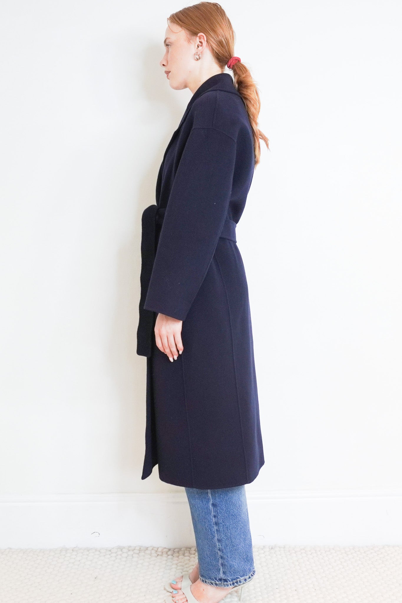 Side Image: Max Mara Madame Wool and Cashmere Navy Wrap Coat