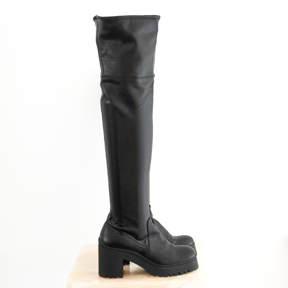 Side Image: Miu Miu Pull On Knee High Boots