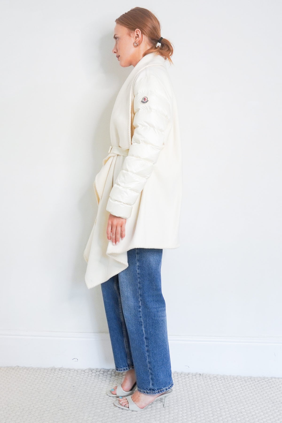 Side Image: Moncler Cream Wool Jacket with Quilted Sleeves