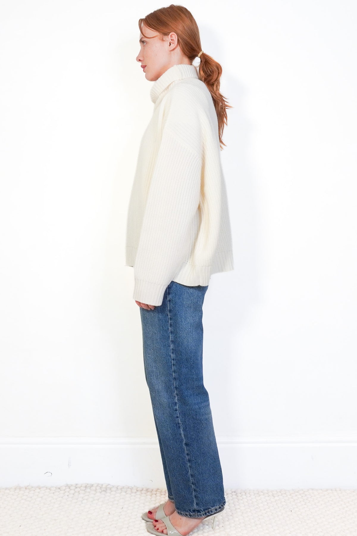 Side Image: Rae Feather Cream Mock Neck Knit Jumper