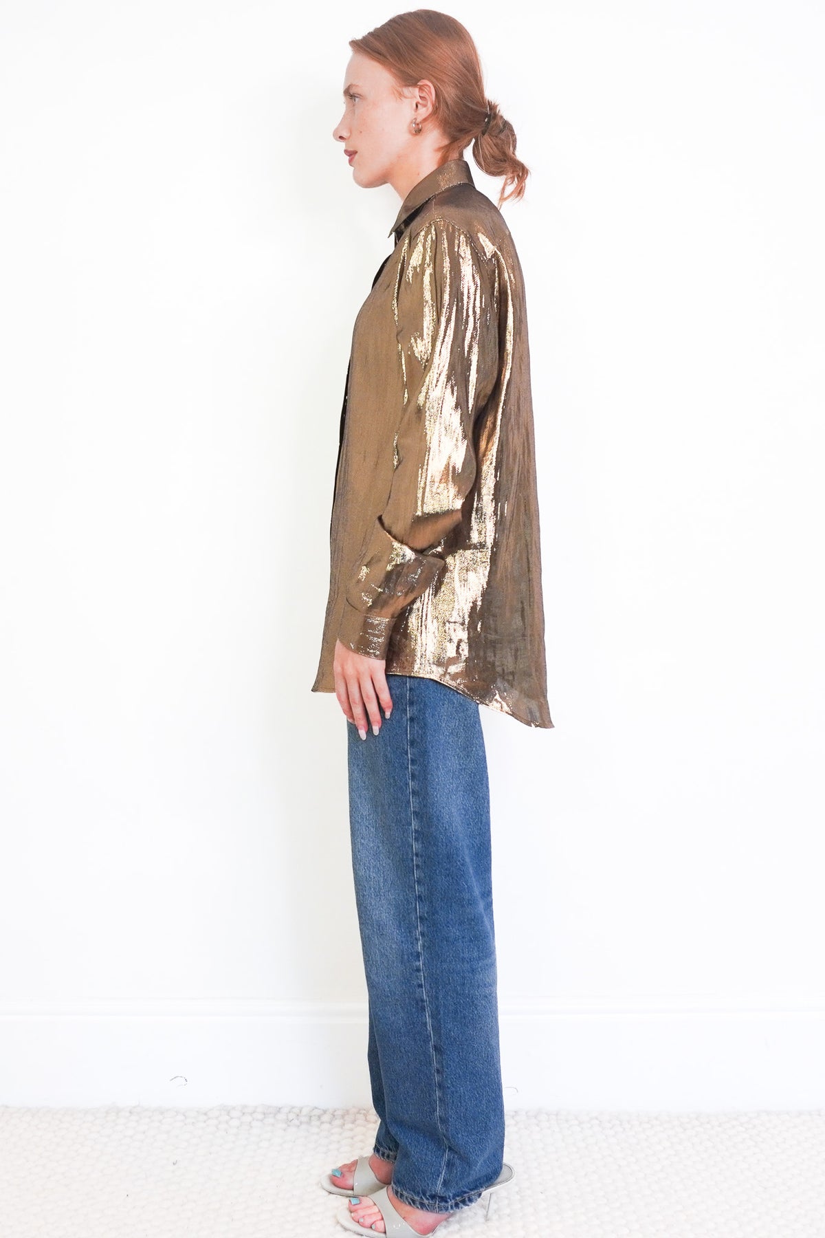 Side Image: Saint Laurent Lame Gold Shirt