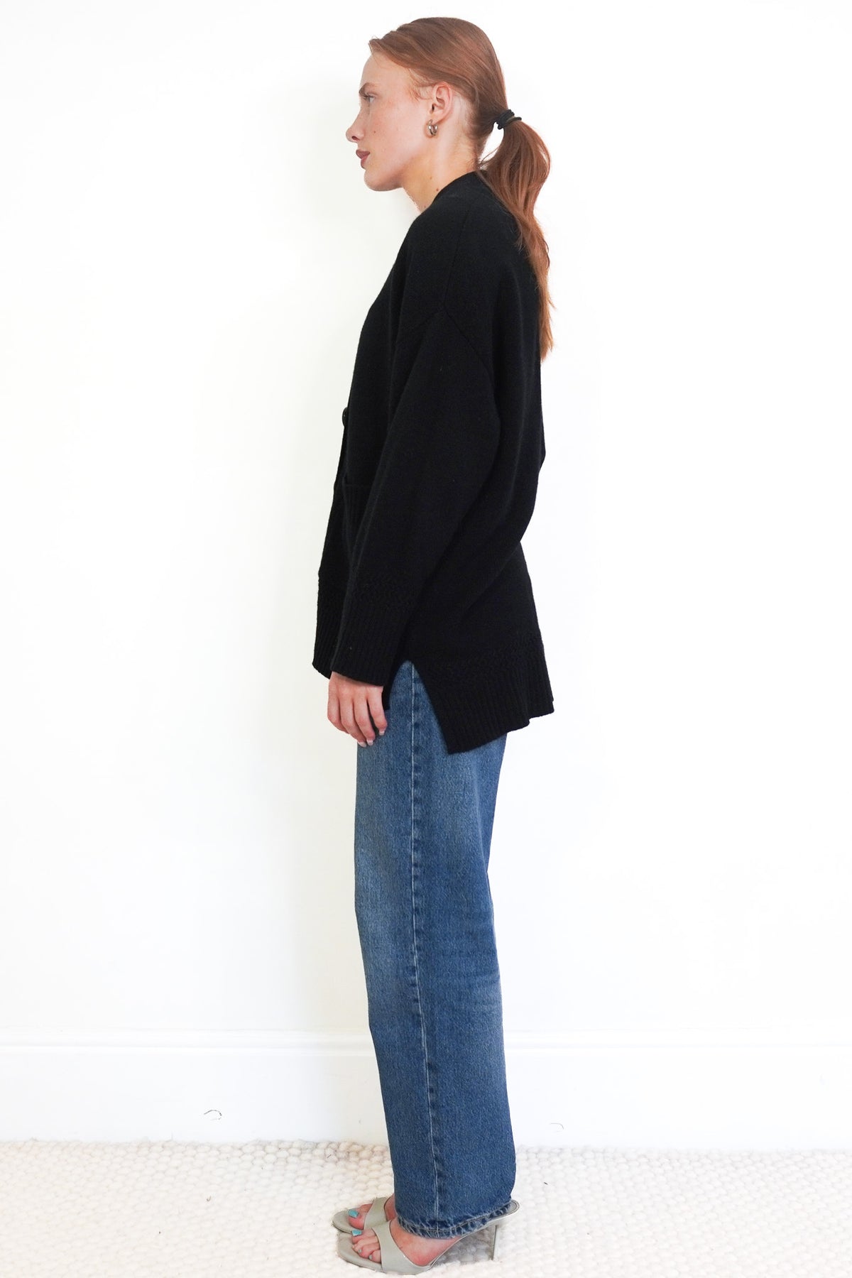 Side Image: Van Kukil Black Cashmere Cardigan Size M