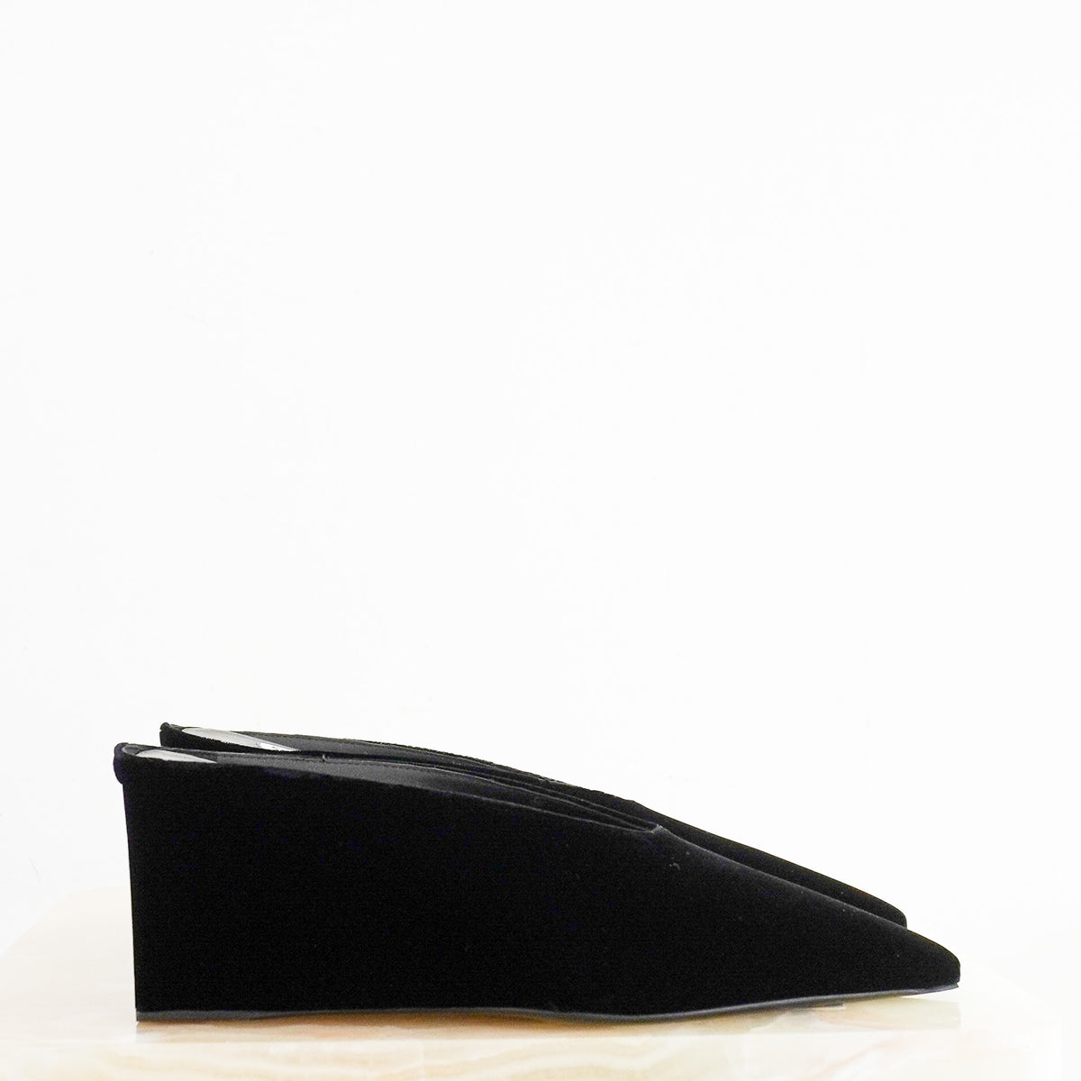 Side: NEW Alaia 75 Black Velvet Wedge Mules