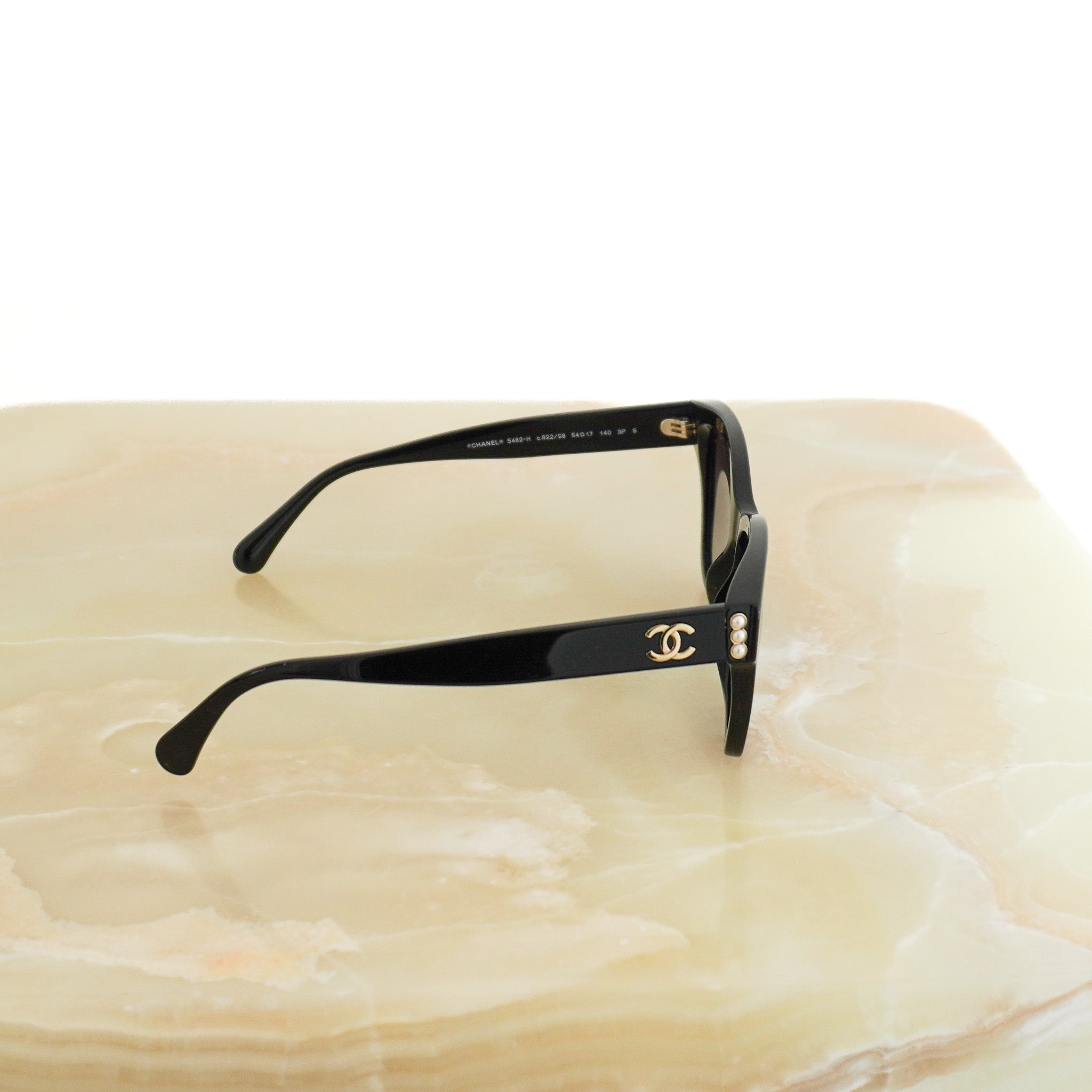 Side image Chanel Pearl-Embellished Square Sunglasses in Black
