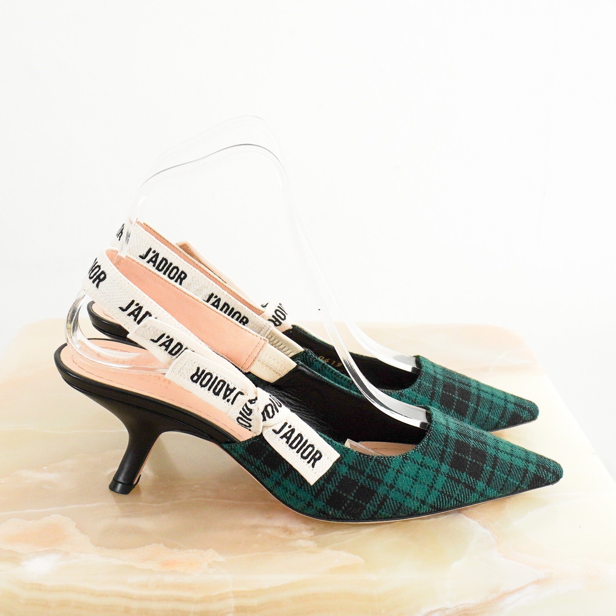Side image Dior Tartan J’Adior Slingback Kitten Heels in Green & Black