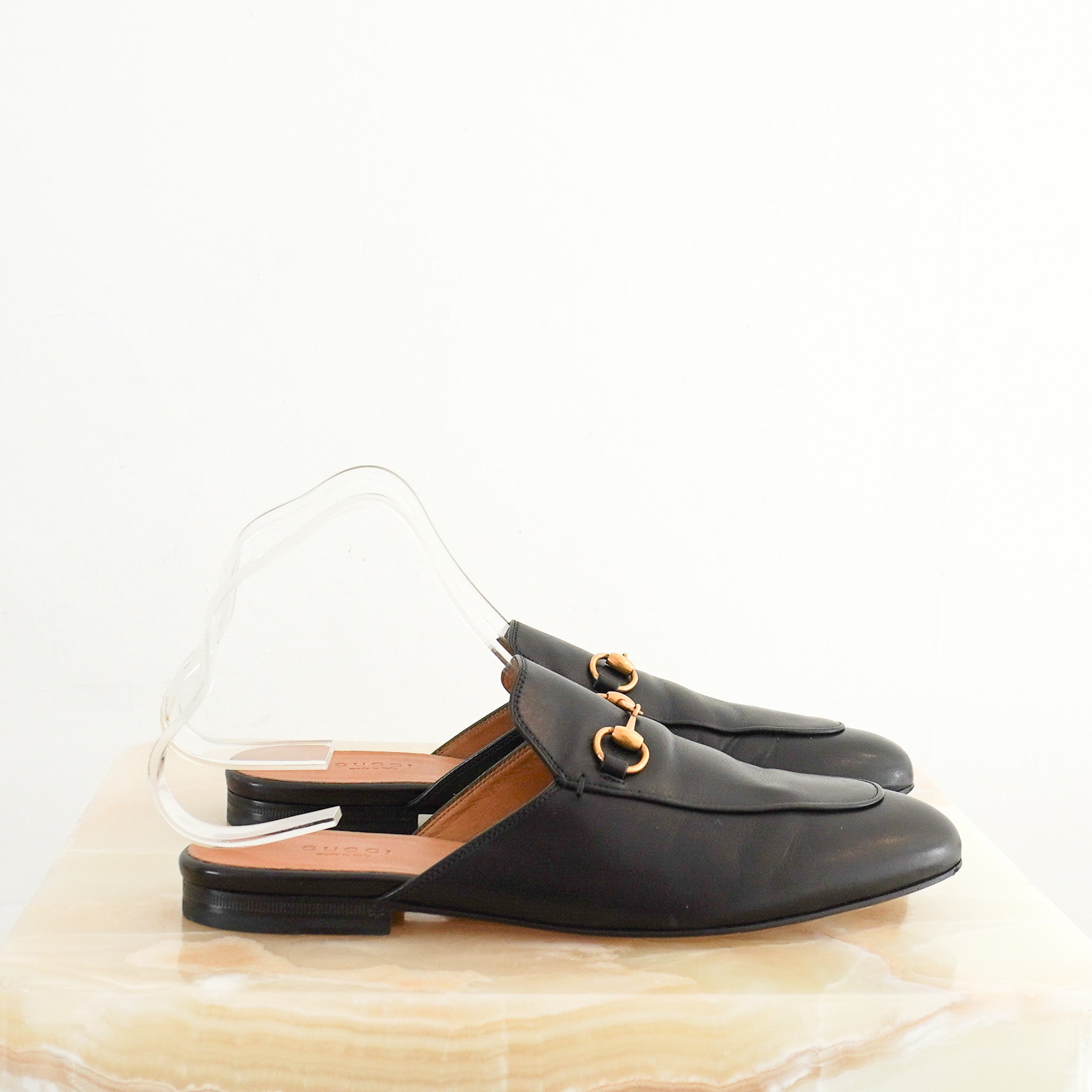 Side image Gucci Princetown Black Leather Horsebit Mules