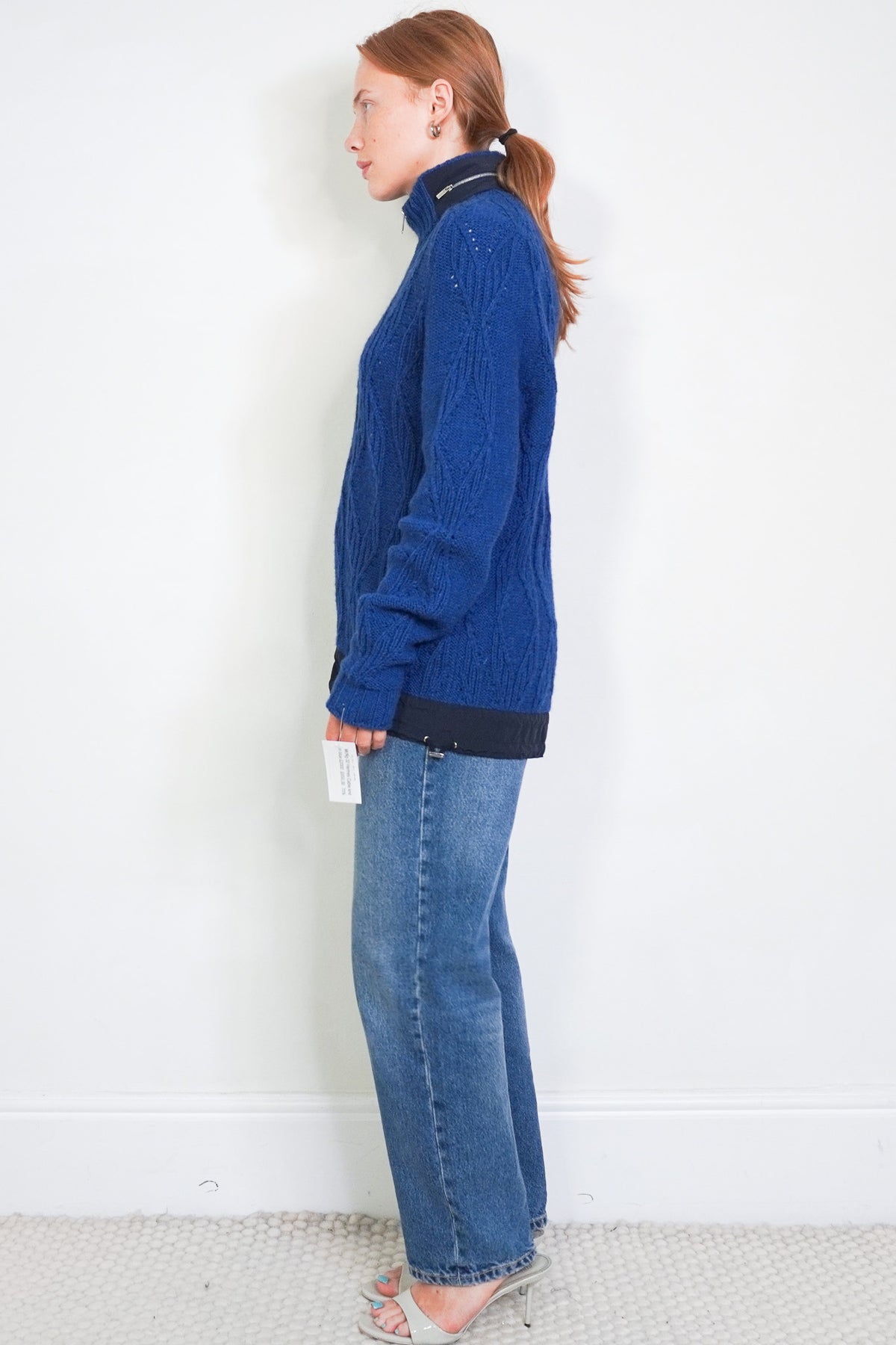 Side image Hermes Cable Knit Zip Up Jumper in Blue
